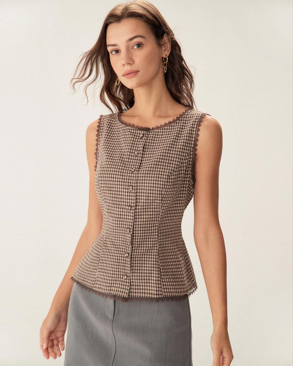 Brown Plaid Slip Mini Dress Product Image