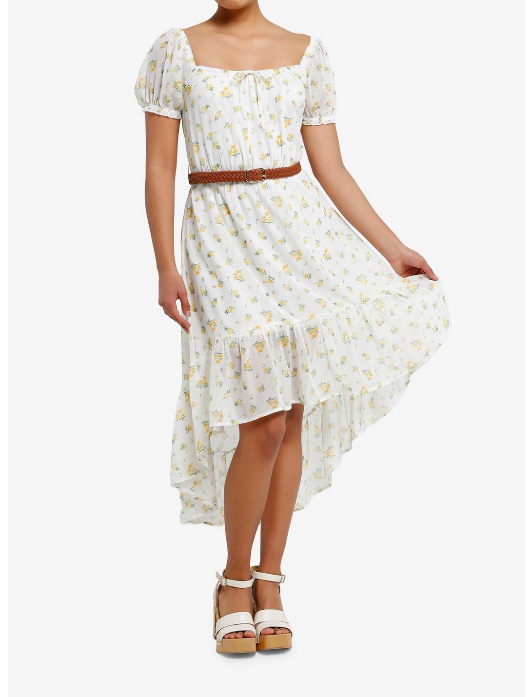 Yellow Floral Ditsy Belted Hi-Low Dress Product Image