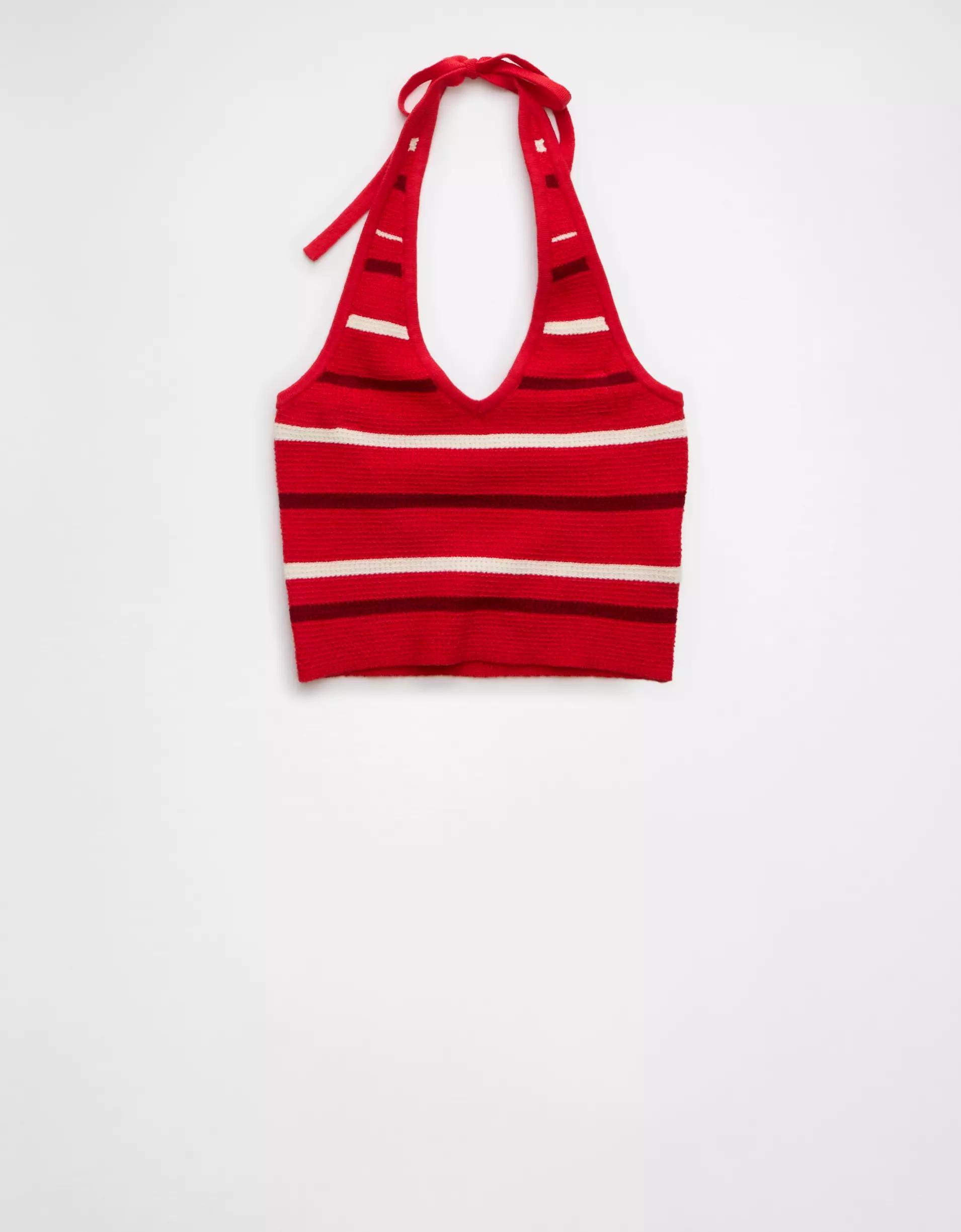 AE Cropped Striped Sweater Halter Top Product Image