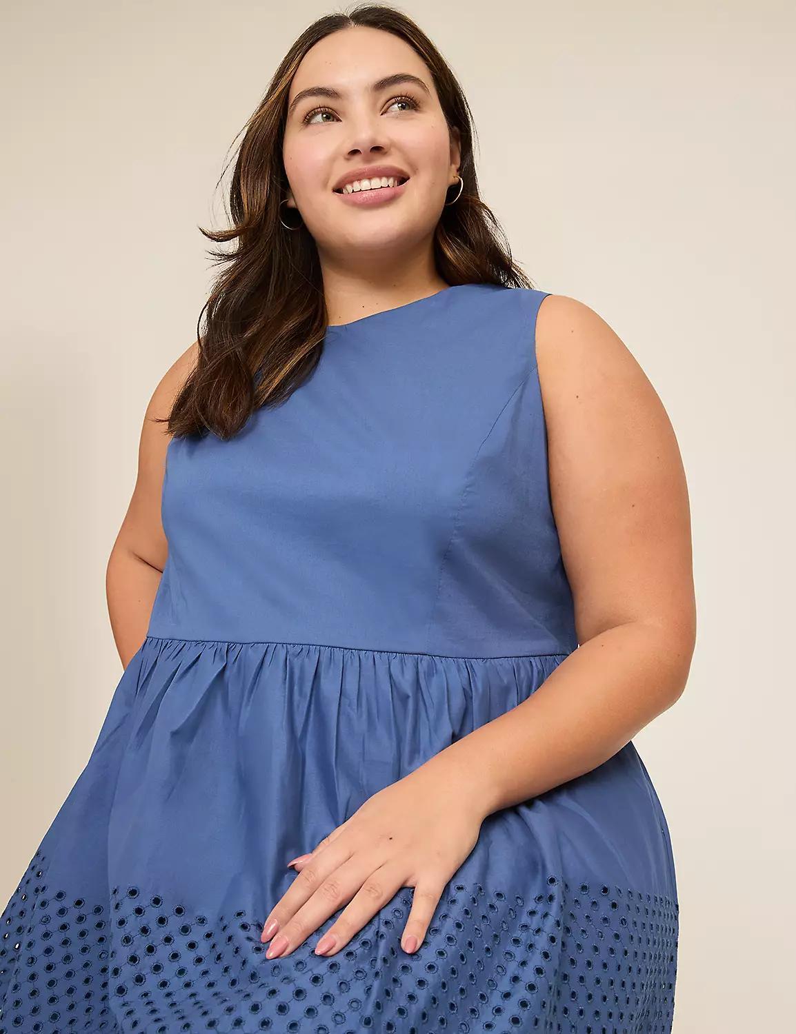 Crew-Neck Eyelet-Skirt Maxi Dress Product Image