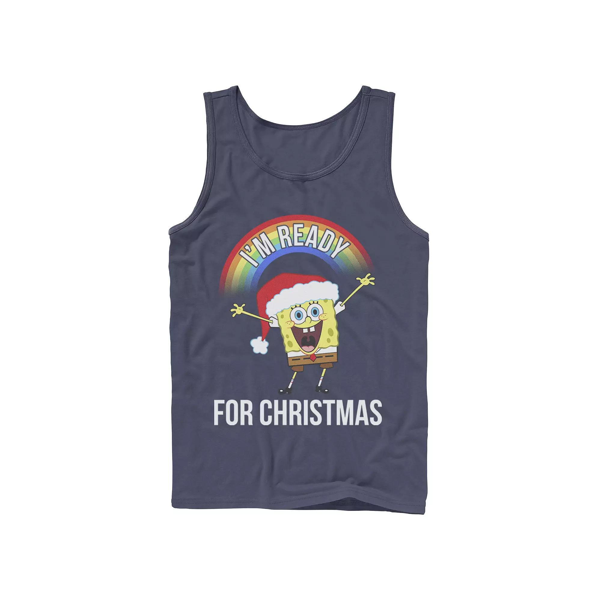 Mens Spongebob Im Ready For Christmas Rainbow Tank Top Blue Product Image