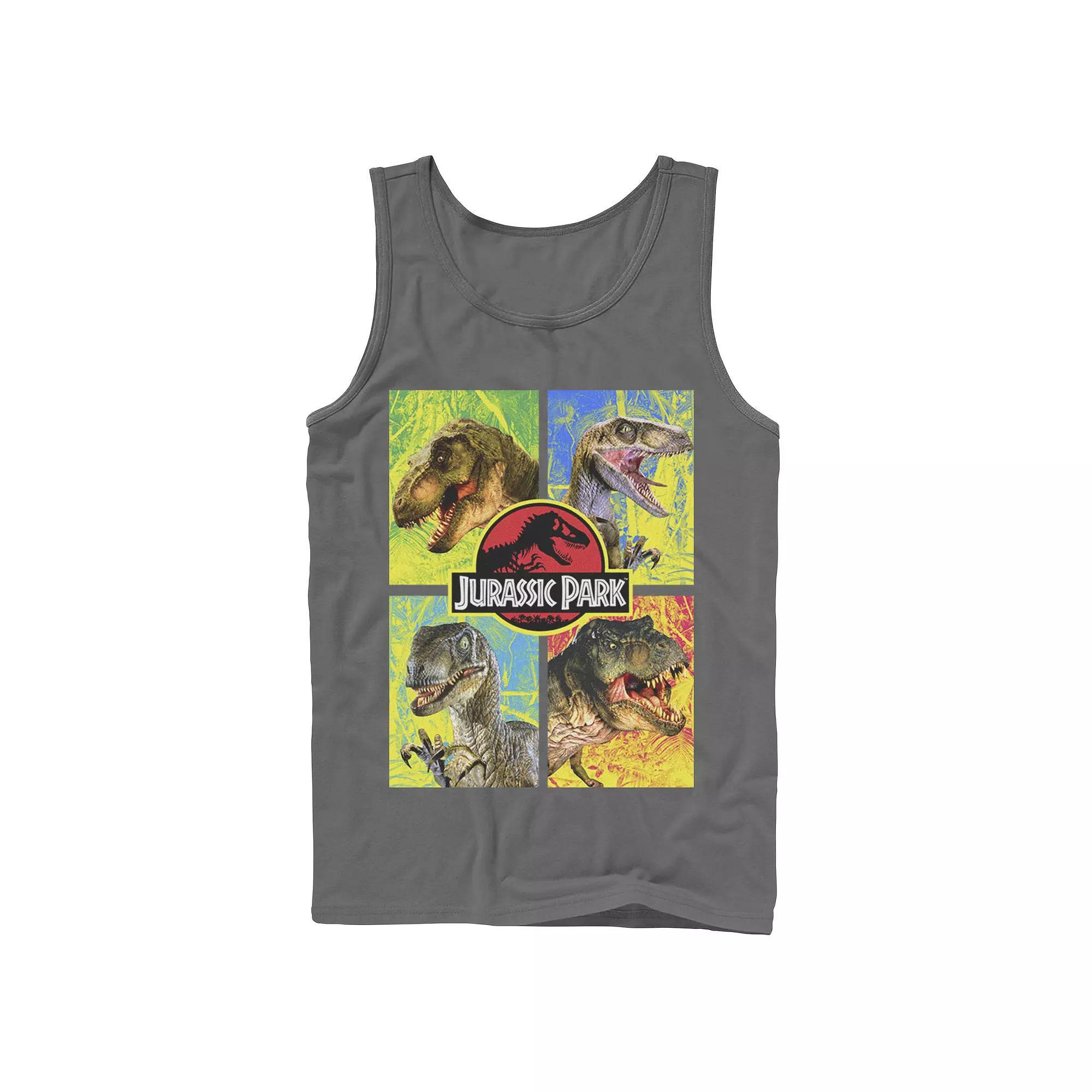 Men's Jurassic Park Four Different Dinosaur Faces Tank Top, Size: Small, Grey Product Image