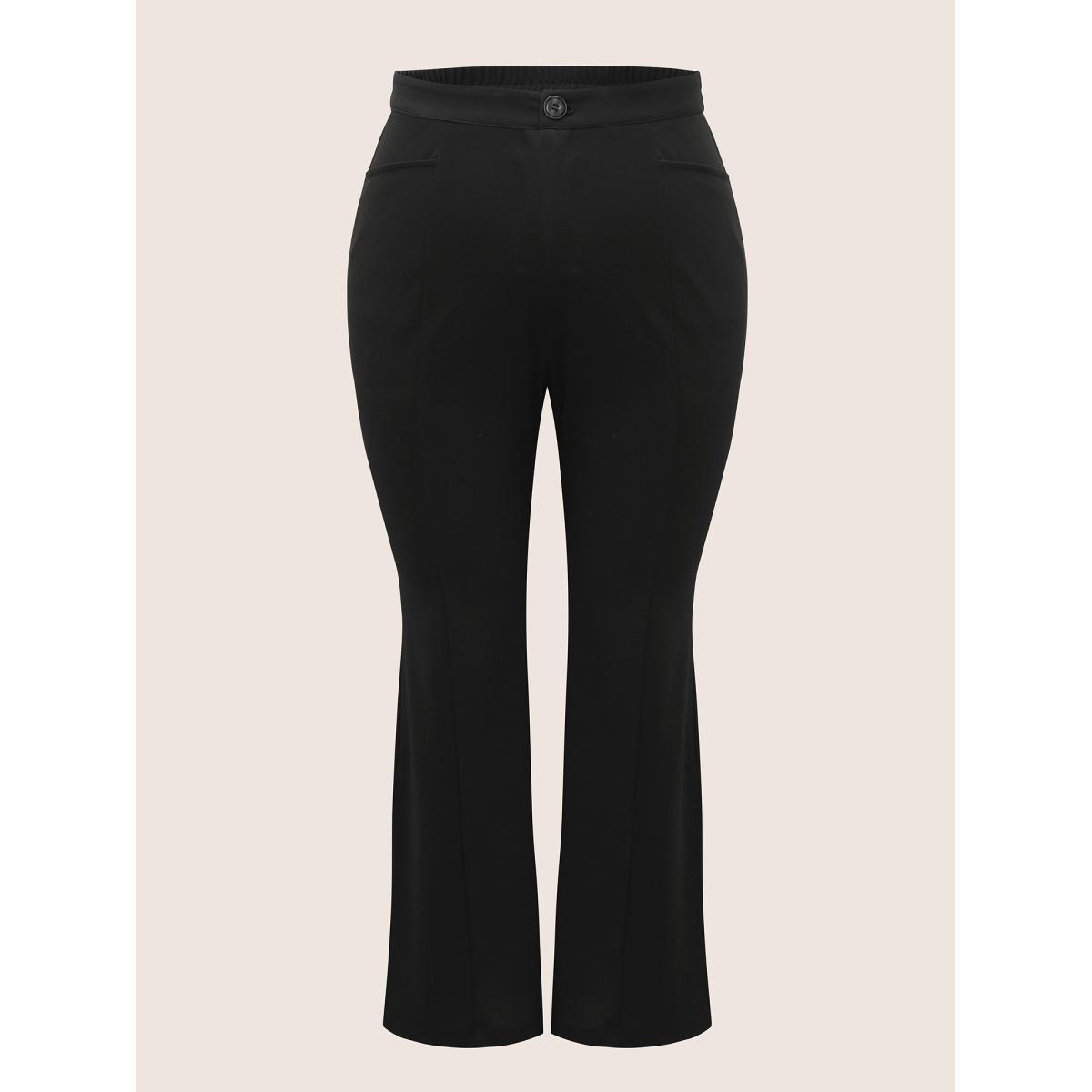 Plus Size Plain Split Hem Flare Leg Pants Women Black At the Office Flare Leg High Rise Work Pants BloomChic 22-24/3X Product Image