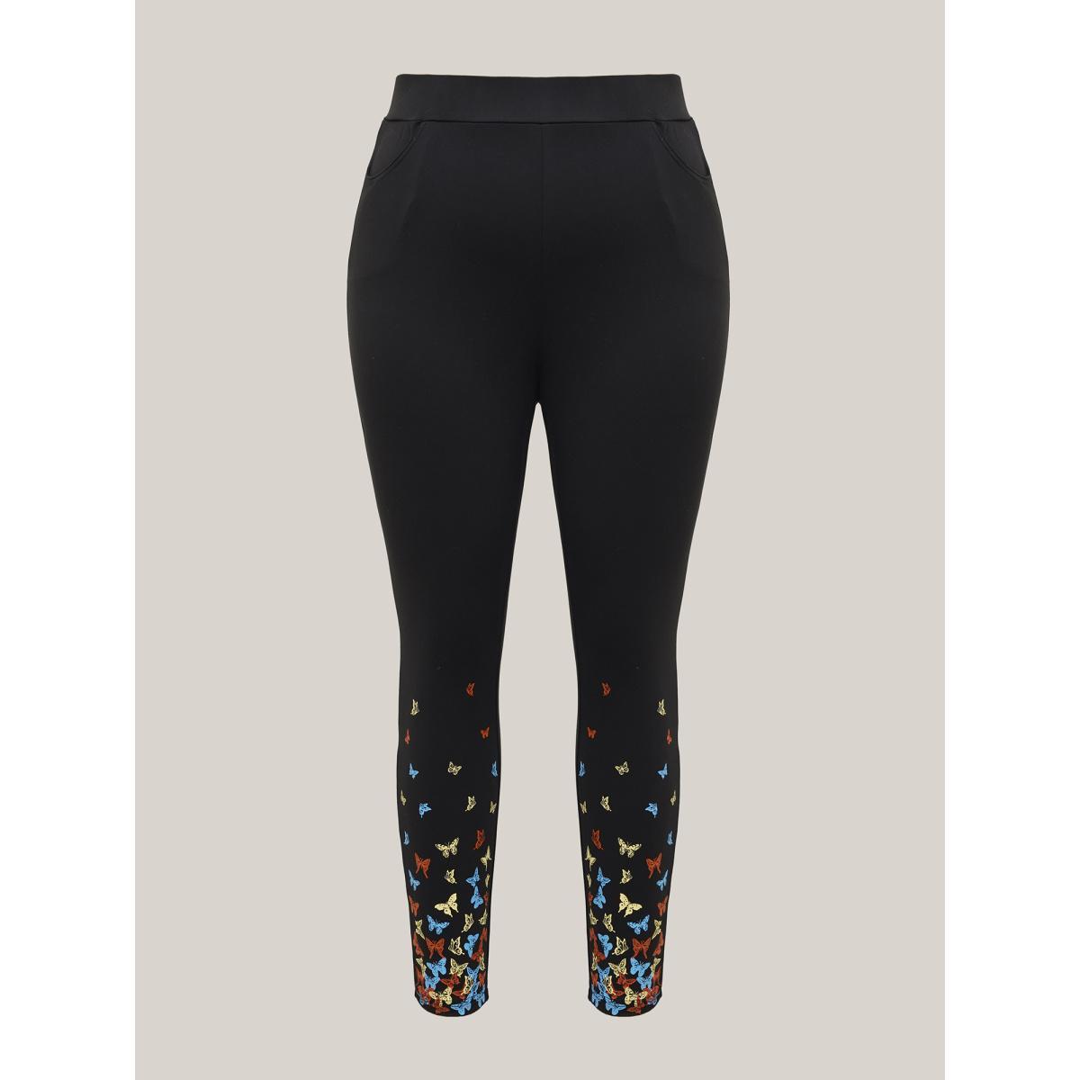 Plus Size Super Stretchy Butterfly Print Tight Pants Women Black Elegant High stretch Skinny Mid Rise Everyday Leggings BloomChic 22-24/3X Product Image