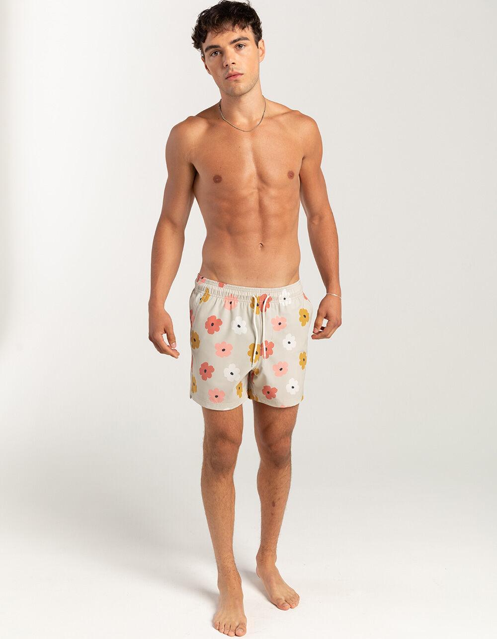 RSQ Mens Drawn Flowers 5" Swim Shorts - PUTTY Product Image