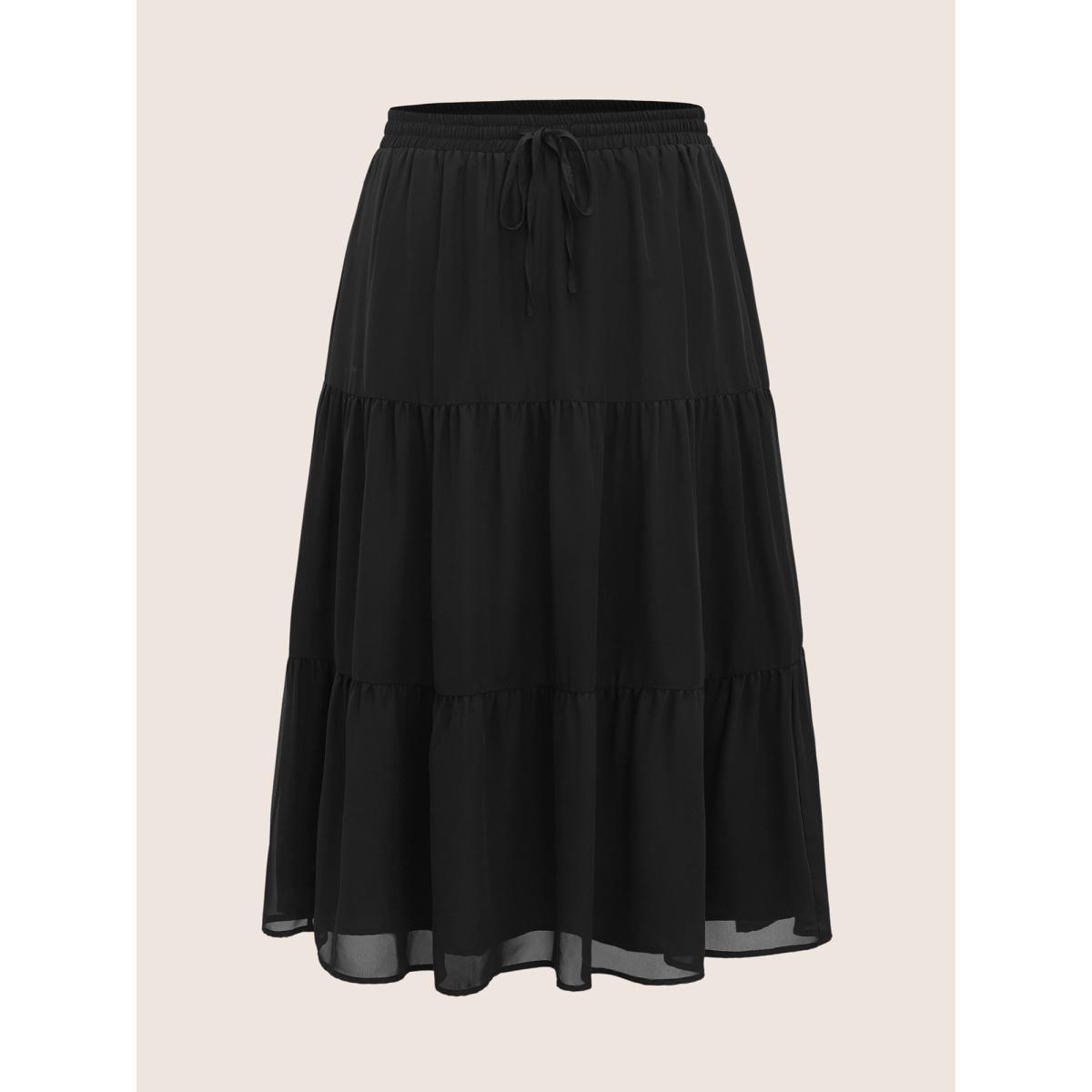 Plus Size Solid Tie Knot Elastic Waist Mesh Skirt Women Black Cocktail Tie knot No stretch Party Skirts BloomChic 12/L Product Image