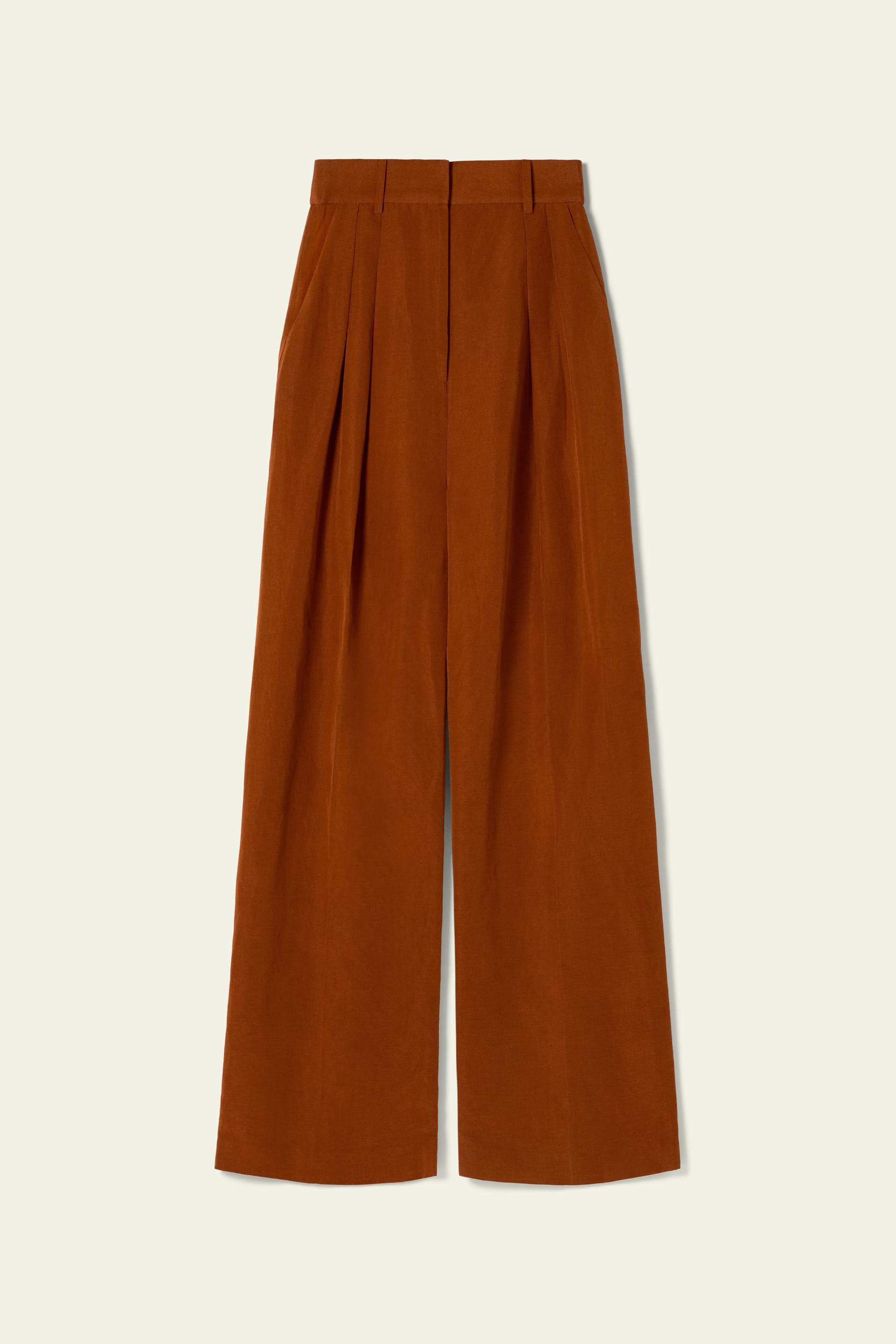 Front-Pleated Silk-Linen Blend Trousers Product Image