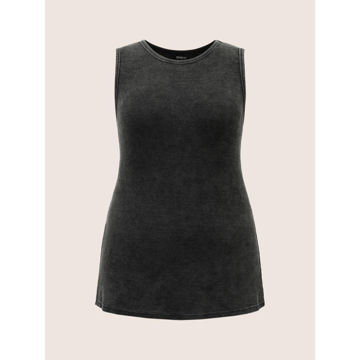 Plus Size Vintage Round Neck Pit Strip Tank Top Women Black Casual Texture Round Neck Everyday Tank Tops Camis BloomChic 30/6X Product Image