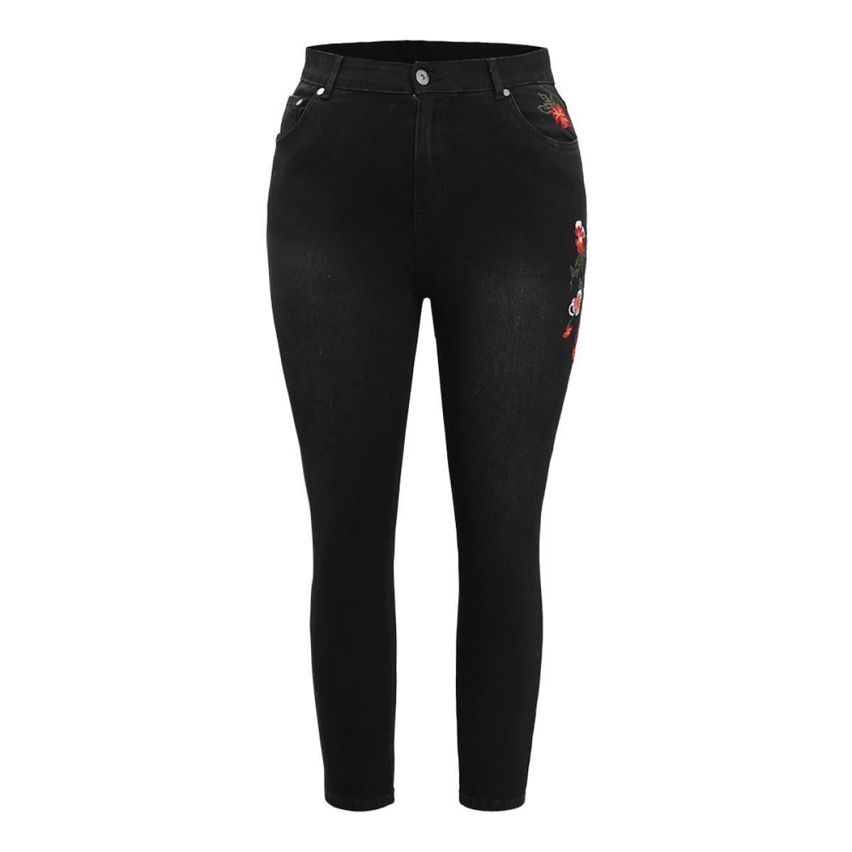 Plus Size Skinny Button Detail High Rise Pants Women Black Workwear Essentials Skinny High Rise Work Pants BloomChic 28/5X Product Image