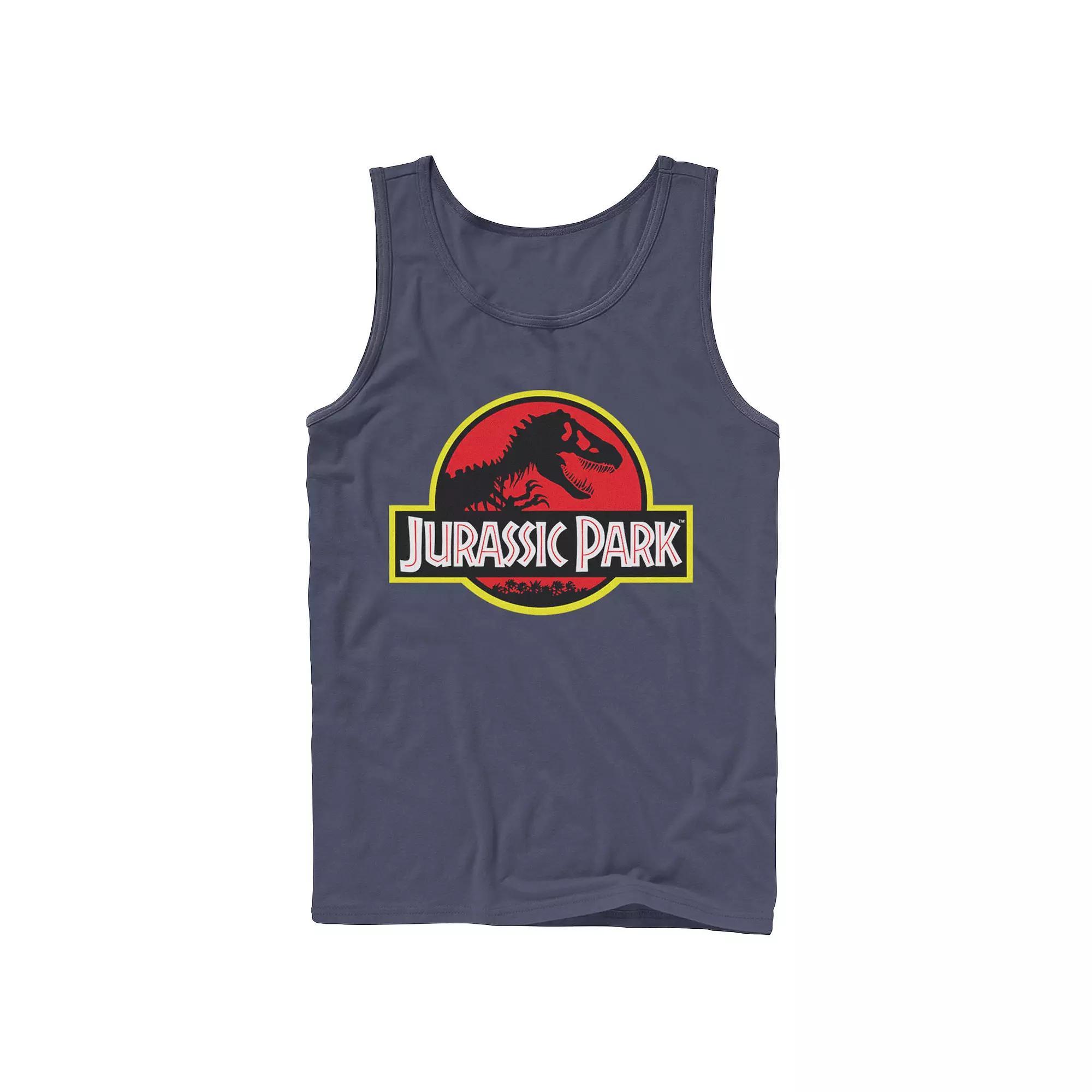 Mens Jurassic Park Red & Yellow Outline Logo Graphic Tank Top Grey Product Image