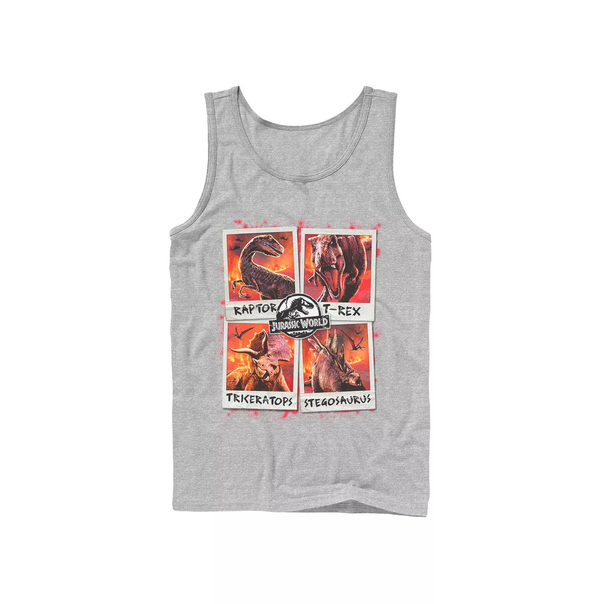Mens Jurassic World Two Dino Vacation Polaroids Tank Top Athletic Grey Product Image