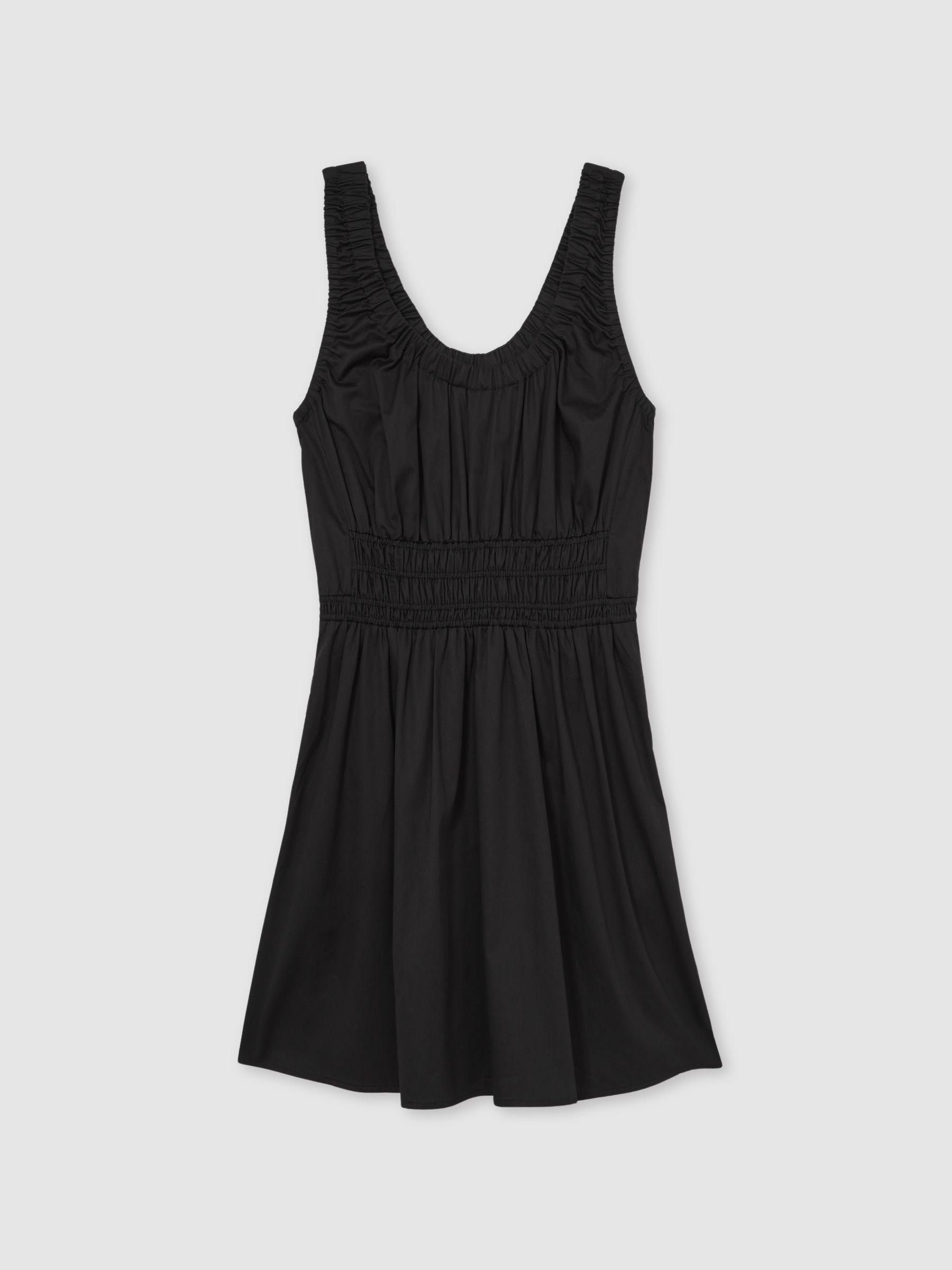 Cotton Craft-Stitch Shirred Mini Dress in Black Product Image
