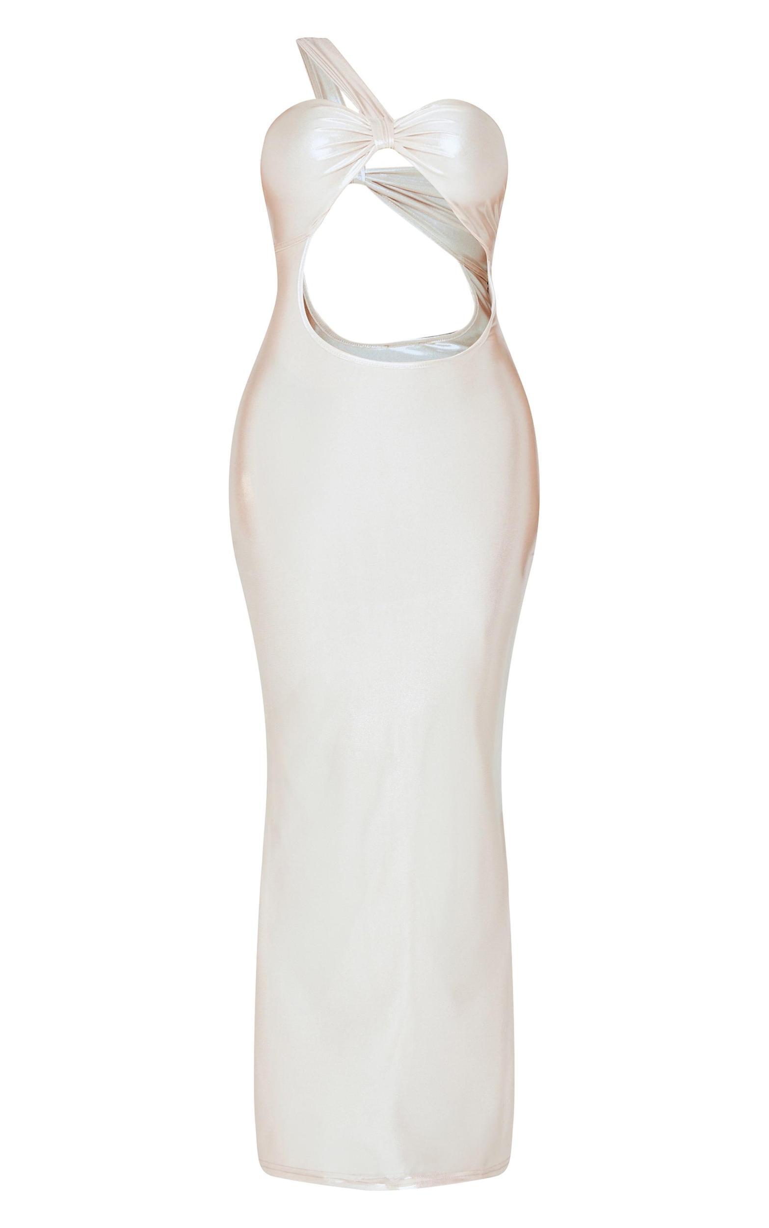 Shape Champagne Wet Look Cut Out Fishtail Maxi Dress Product Image