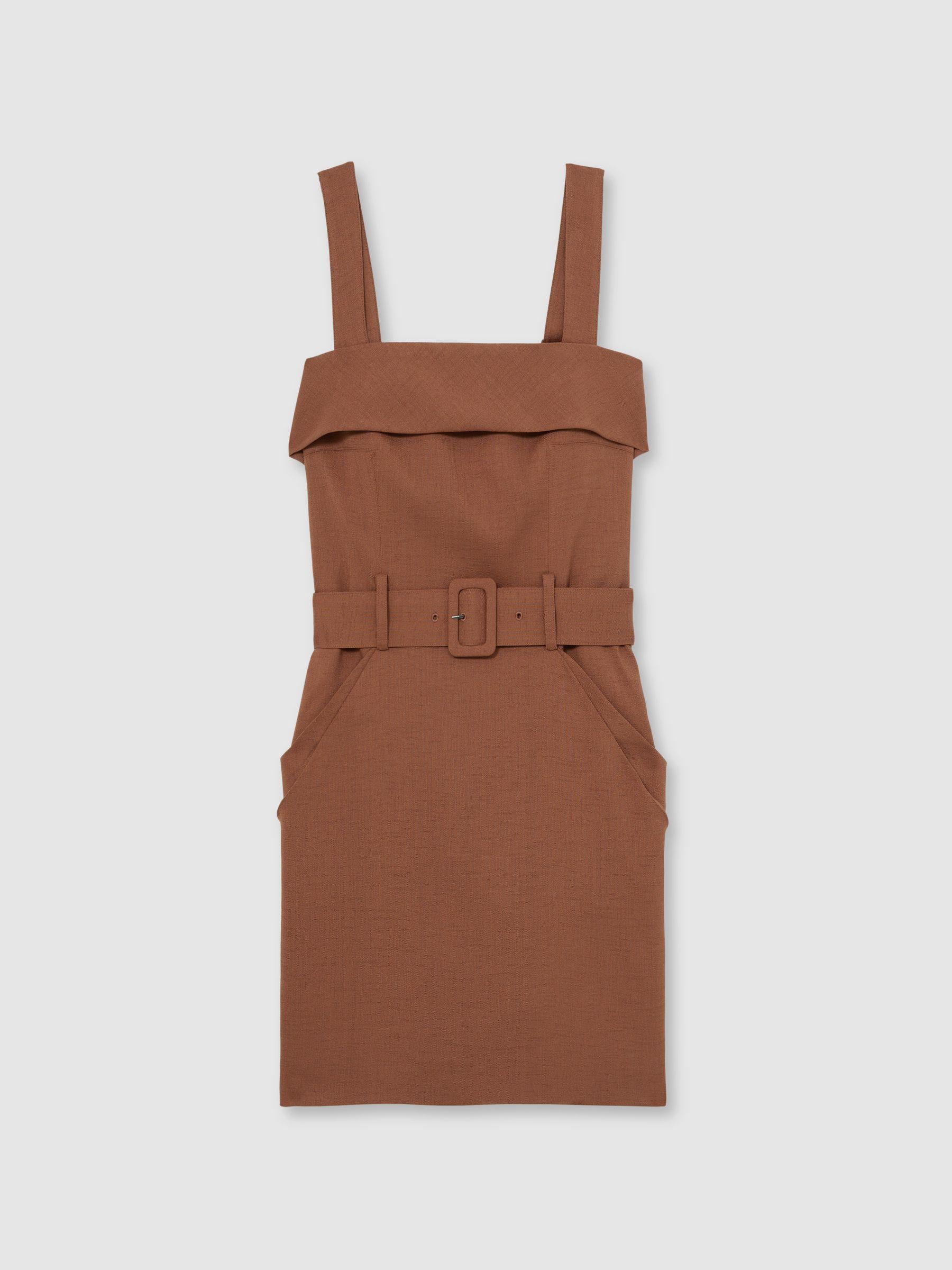 Belted Mini Dress in Brown Product Image