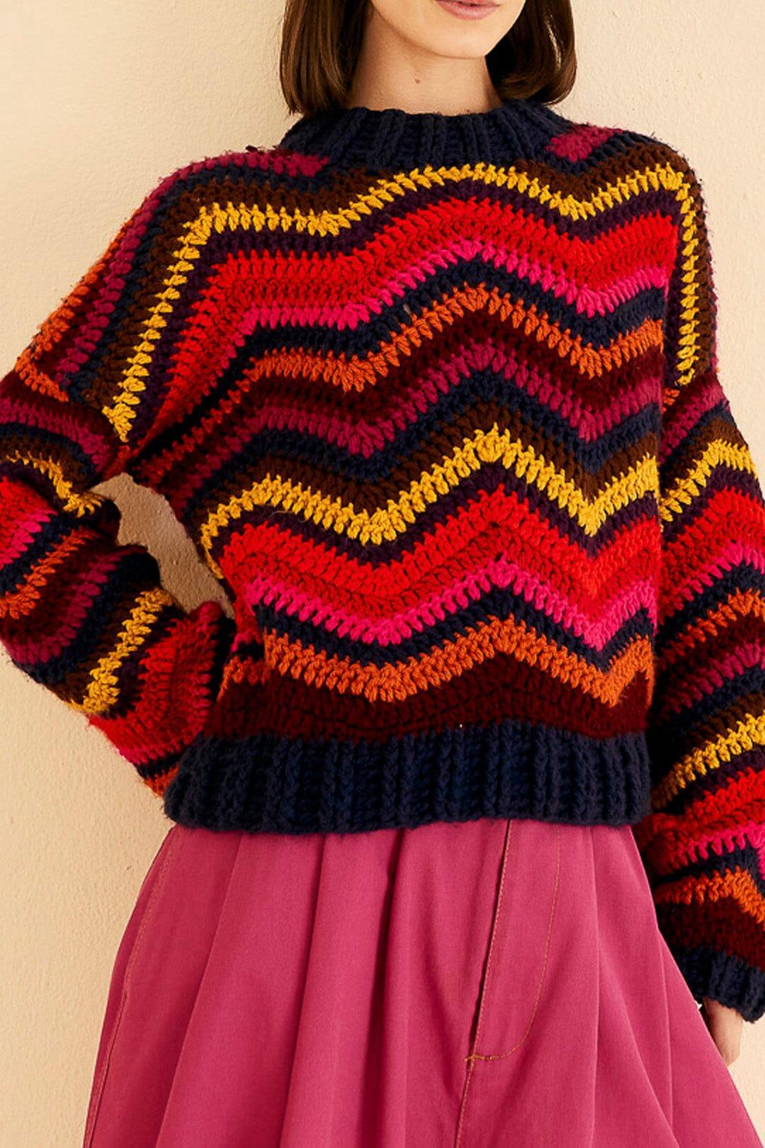 Colorful Waves Crochet High Neck Sweater Product Image