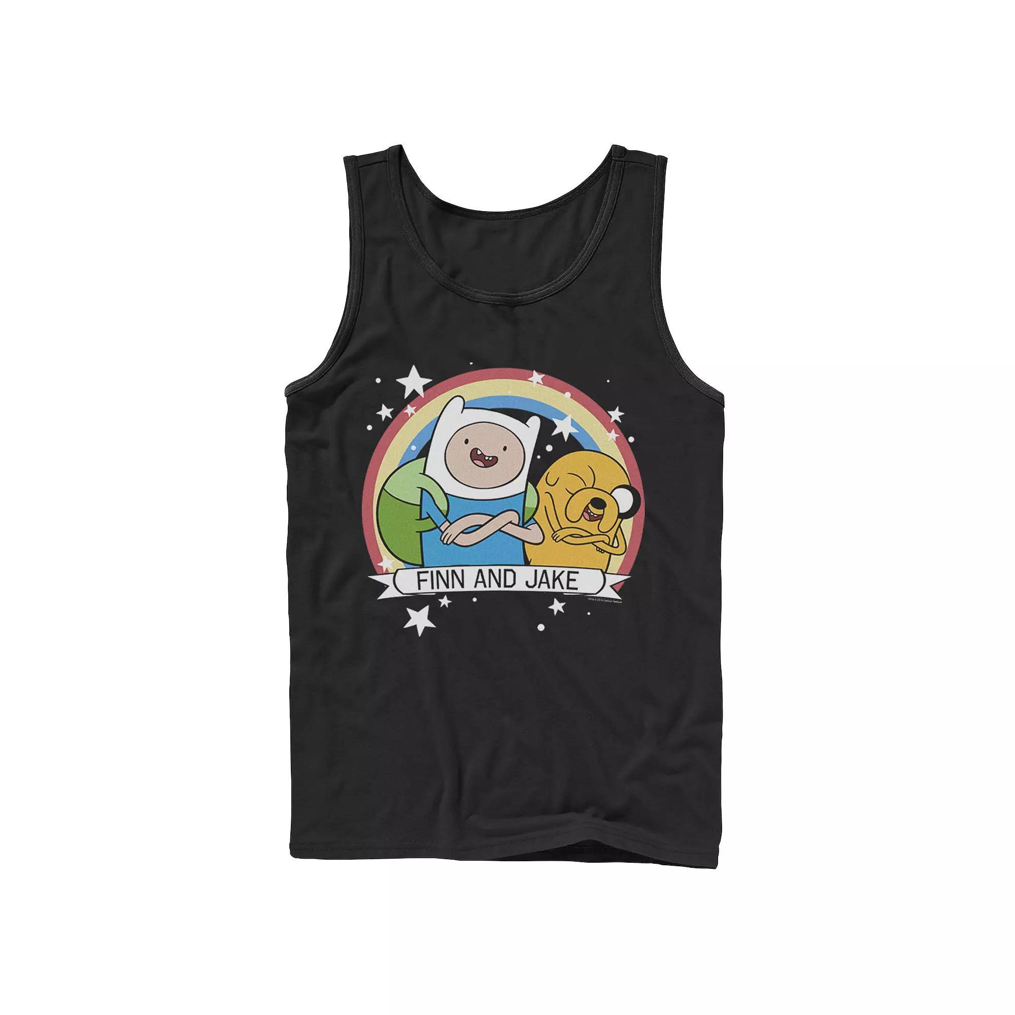 Men's Cartoon Network Adventure Time Finn & Jake Rainbow Banner Tank Top, Size: XL, Grey Product Image