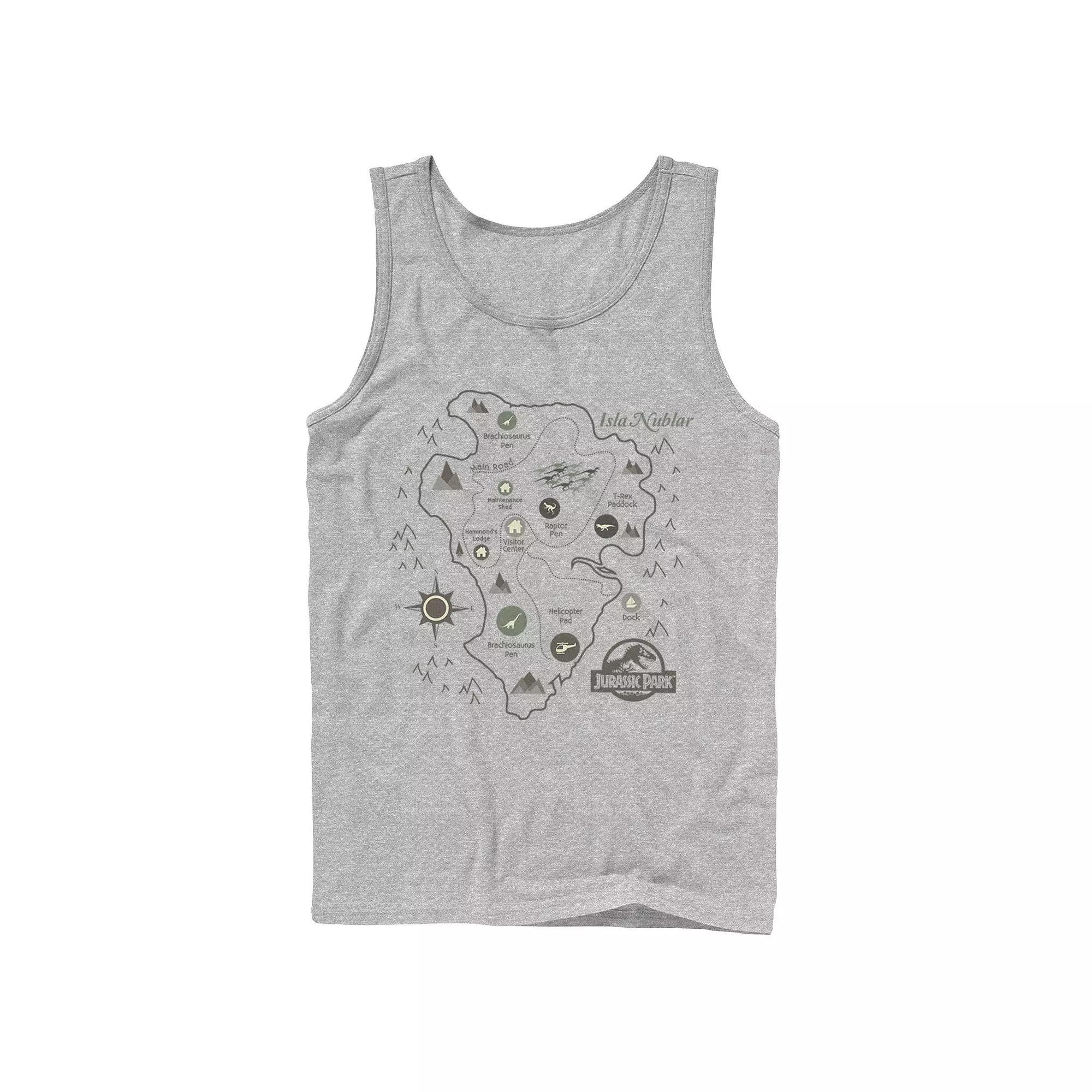 Men's Jurassic Park Map Birds Eye View Graphic Tank Top, Size: Large, White Product Image