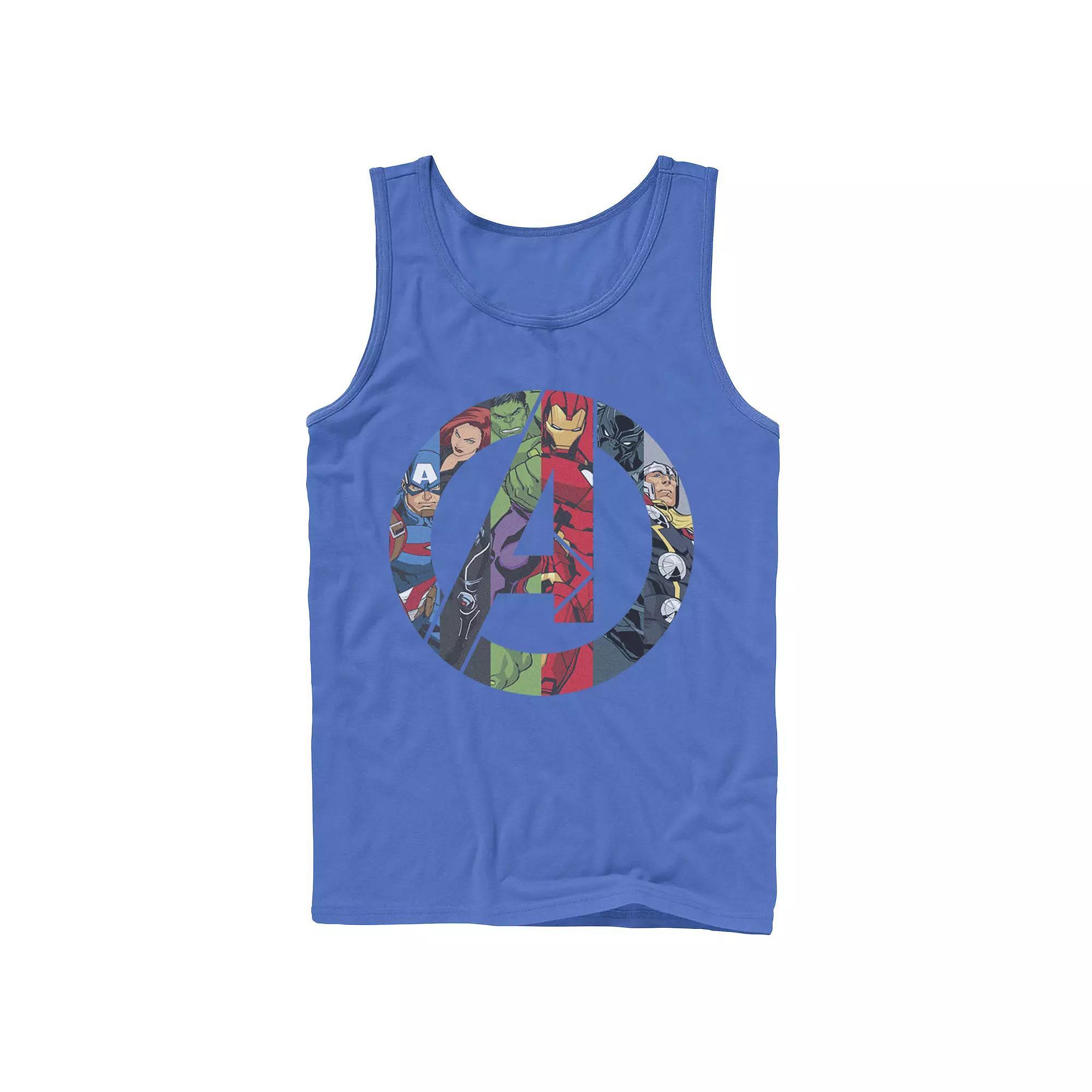 Men's Marvel Avengers Group Shot Comic Fill Logo Tank Top, Size: XL, Black Product Image