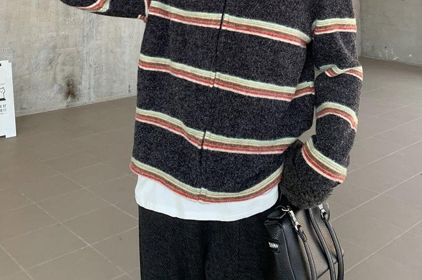 Striped Cardigan / High Rise Wide Leg Pants Product Image