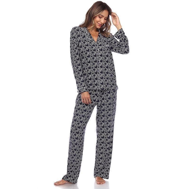 Women's Long Sleeve Heart Print Pajama Set - White Mark Product Image