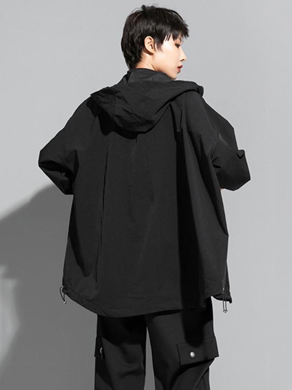 Fashion Irregularity Loose Solid Color Zipper Hooded Outerwear Product Image