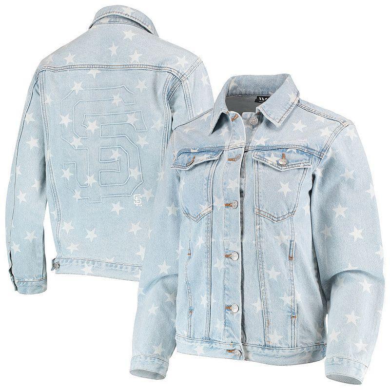 Women's The Wild Collective San Francisco Giants Allover Print Button-Up Denim Jacket, Size: Large, Turquoise A Product Image