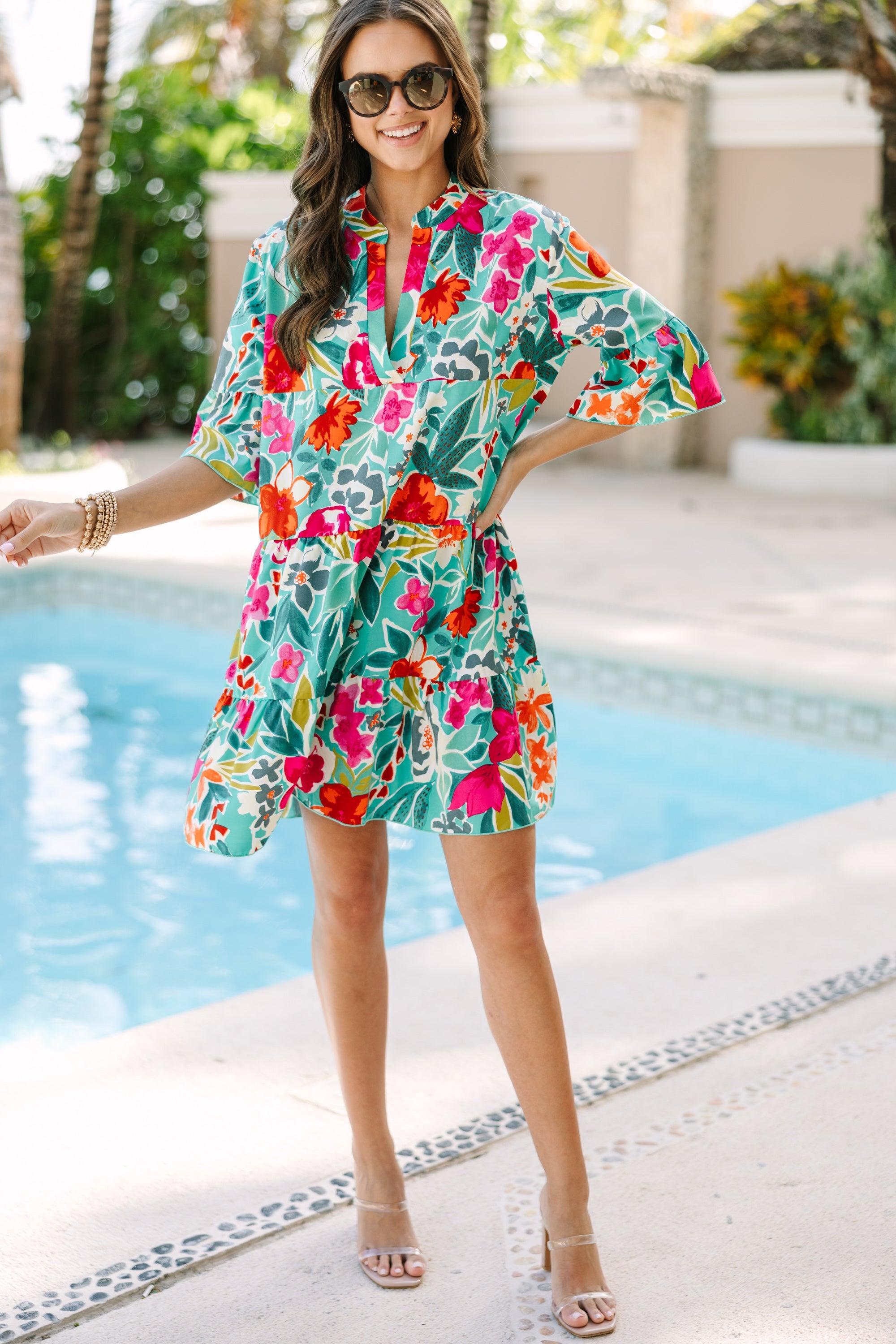 Feeling Like Love Jade Green Floral Dress Female Product Image