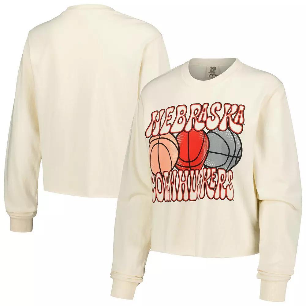 Women's Natural Nebraska Huskers Comfort Colors Basketball Cropped Long Sleeve T-Shirt, Size: XL, Beige Product Image