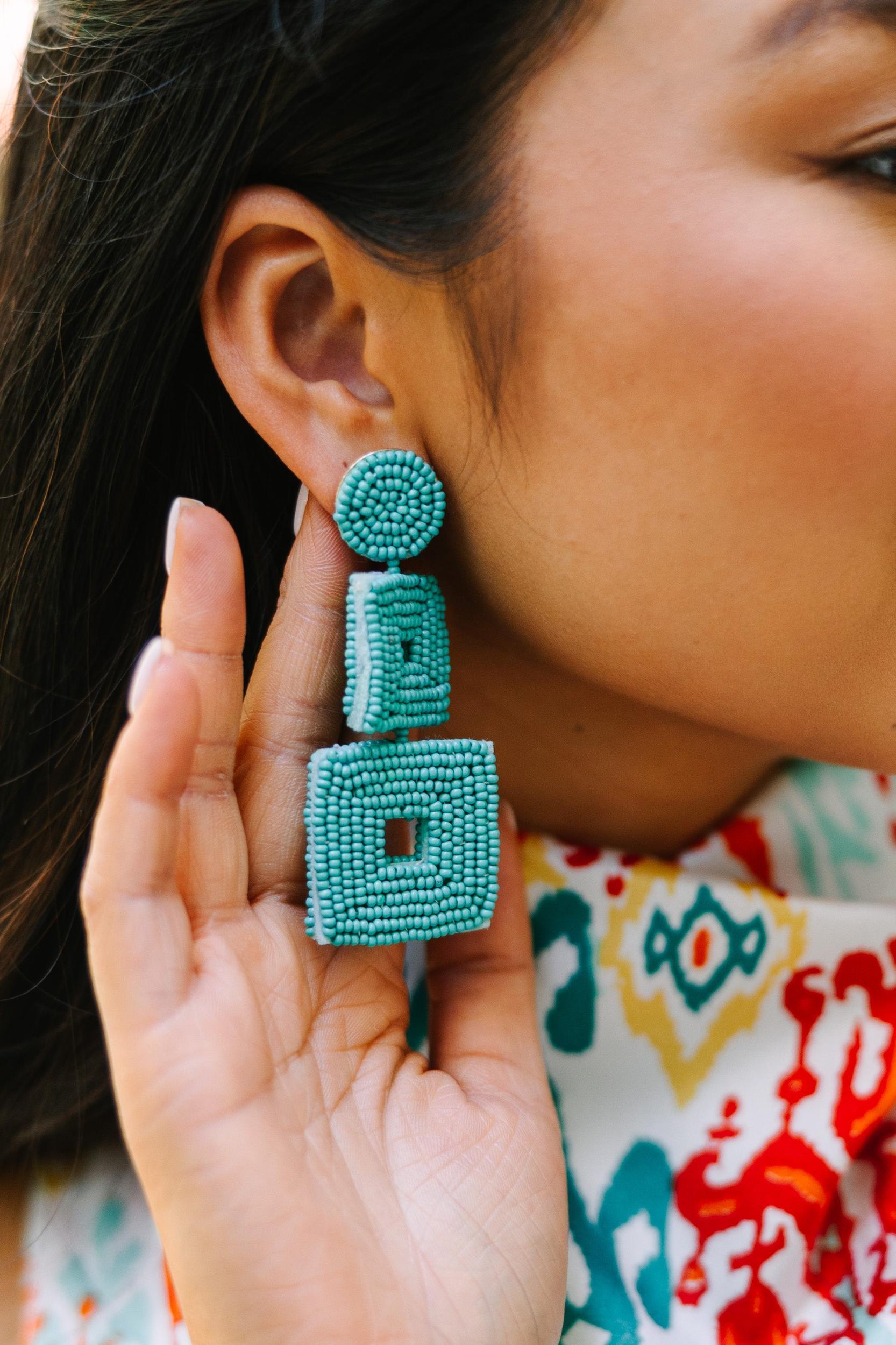 Love You Deeply Mint Green Beaded Earrings Female Product Image