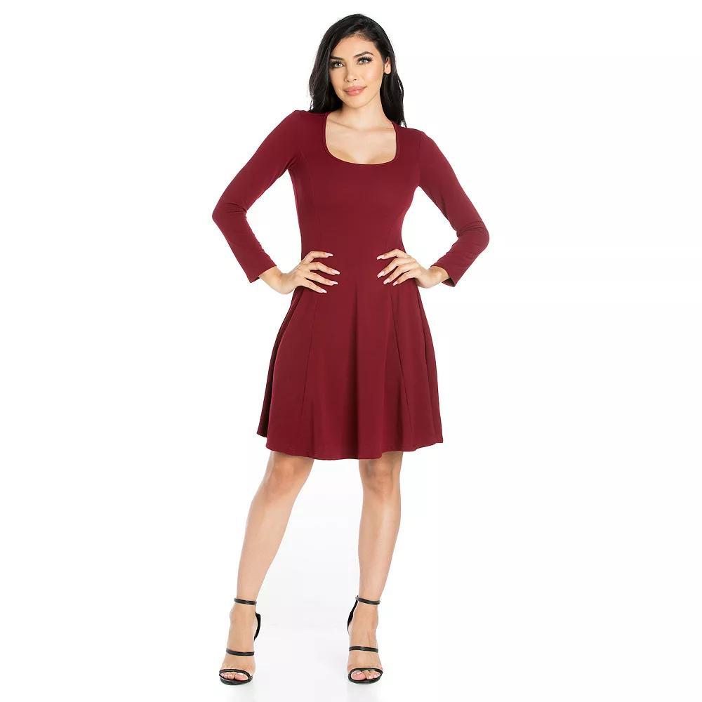 Women's 24seven Comfort Apparel Long Sleeve Knee Length Skater Dress, Size: Small, Red Product Image