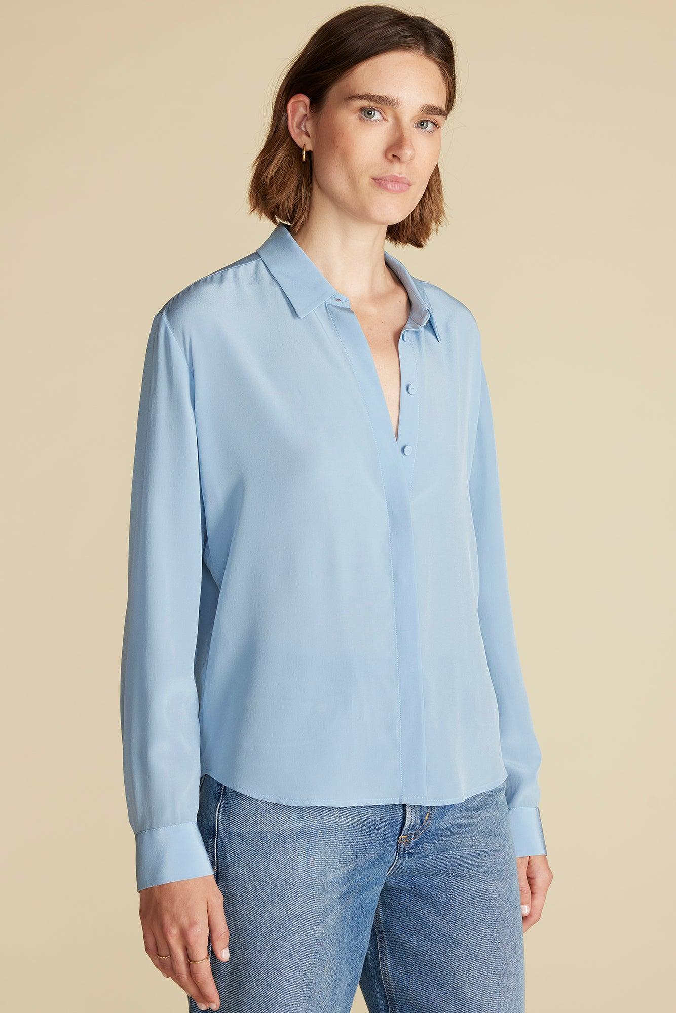Bixby Washable Silk Blouse - Sky Blue Product Image