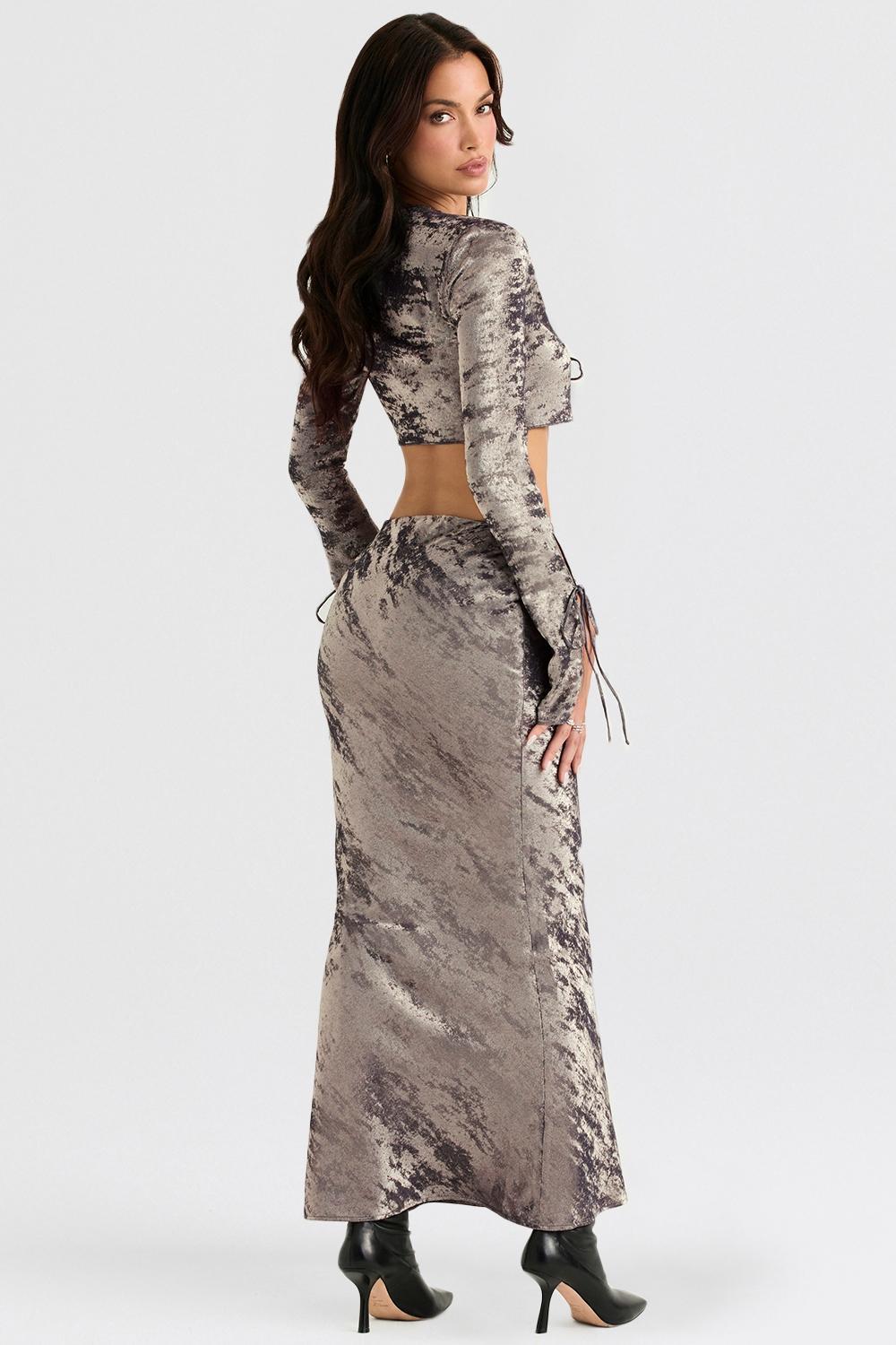 Clara  pewter bias cut midi skirt Product Image
