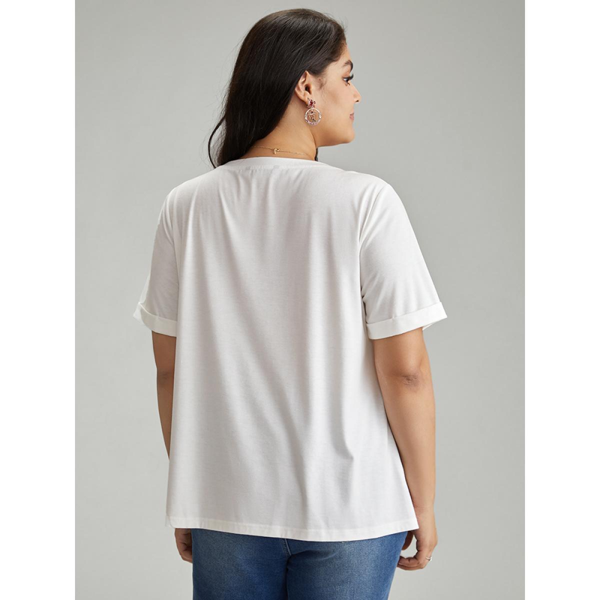 Plus Size Christmas Print Round Neck T-shirt White Women Casual Printed Christmas Festival-Christmas T-shirts BloomChic 26/4X Product Image