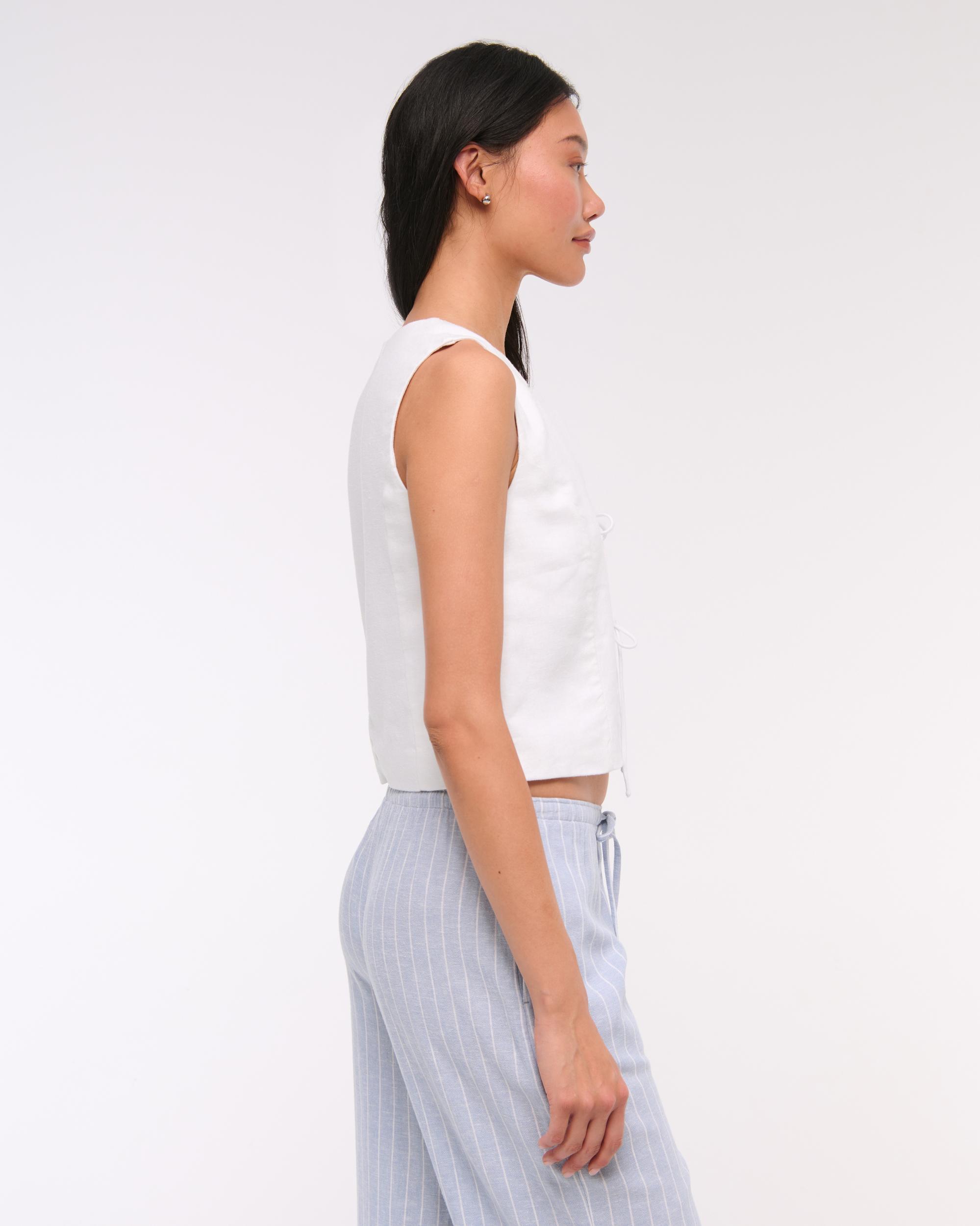 Tie-Front Linen-Blend Vest Product Image