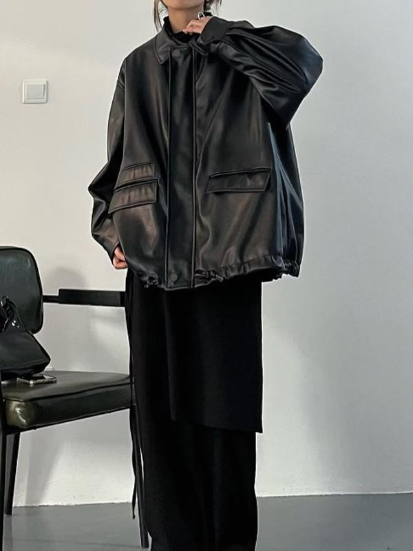 Oversized Black Faux Leather Jacket Product Image