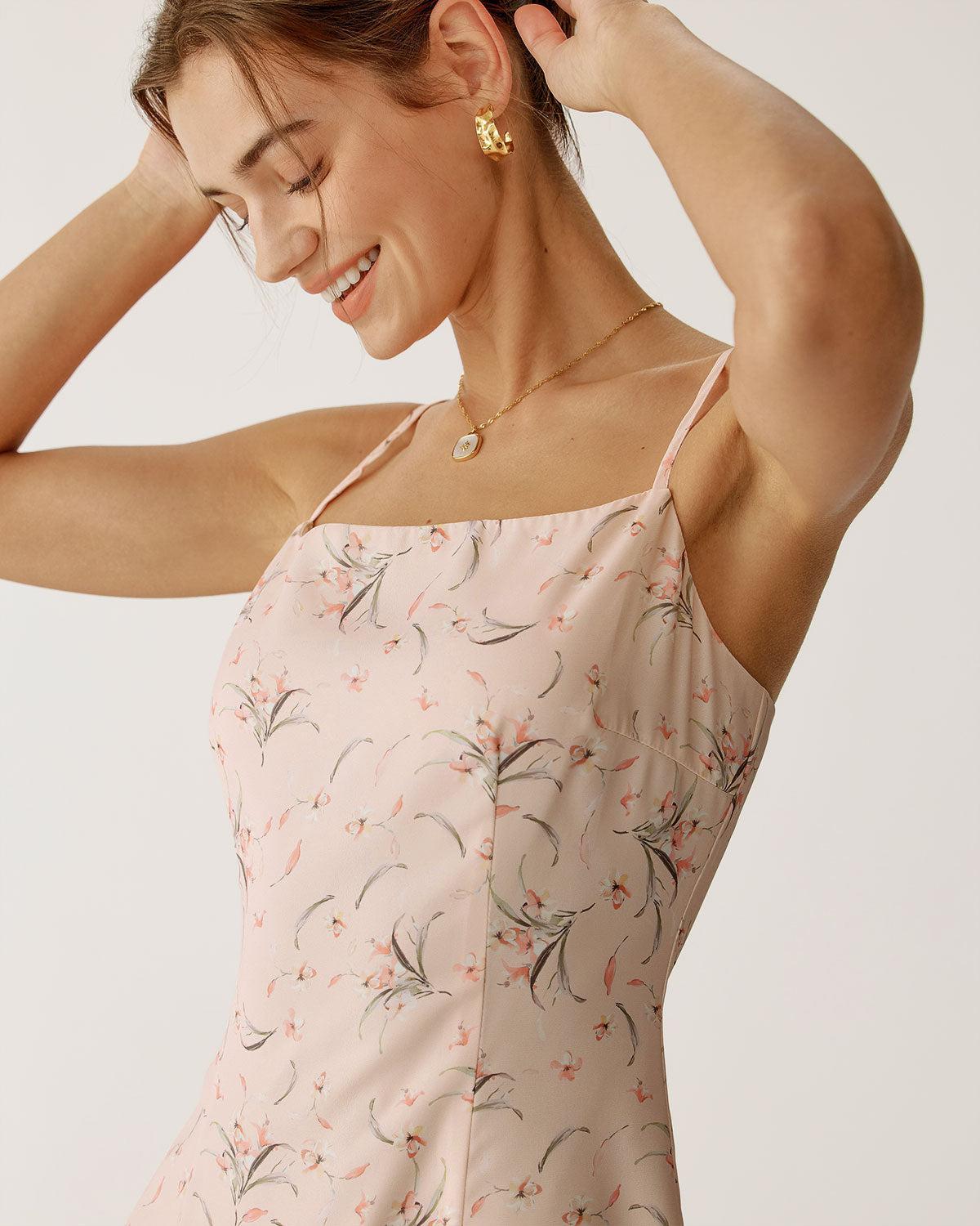 Pink Floral A-Line Slip Mini Dress Product Image