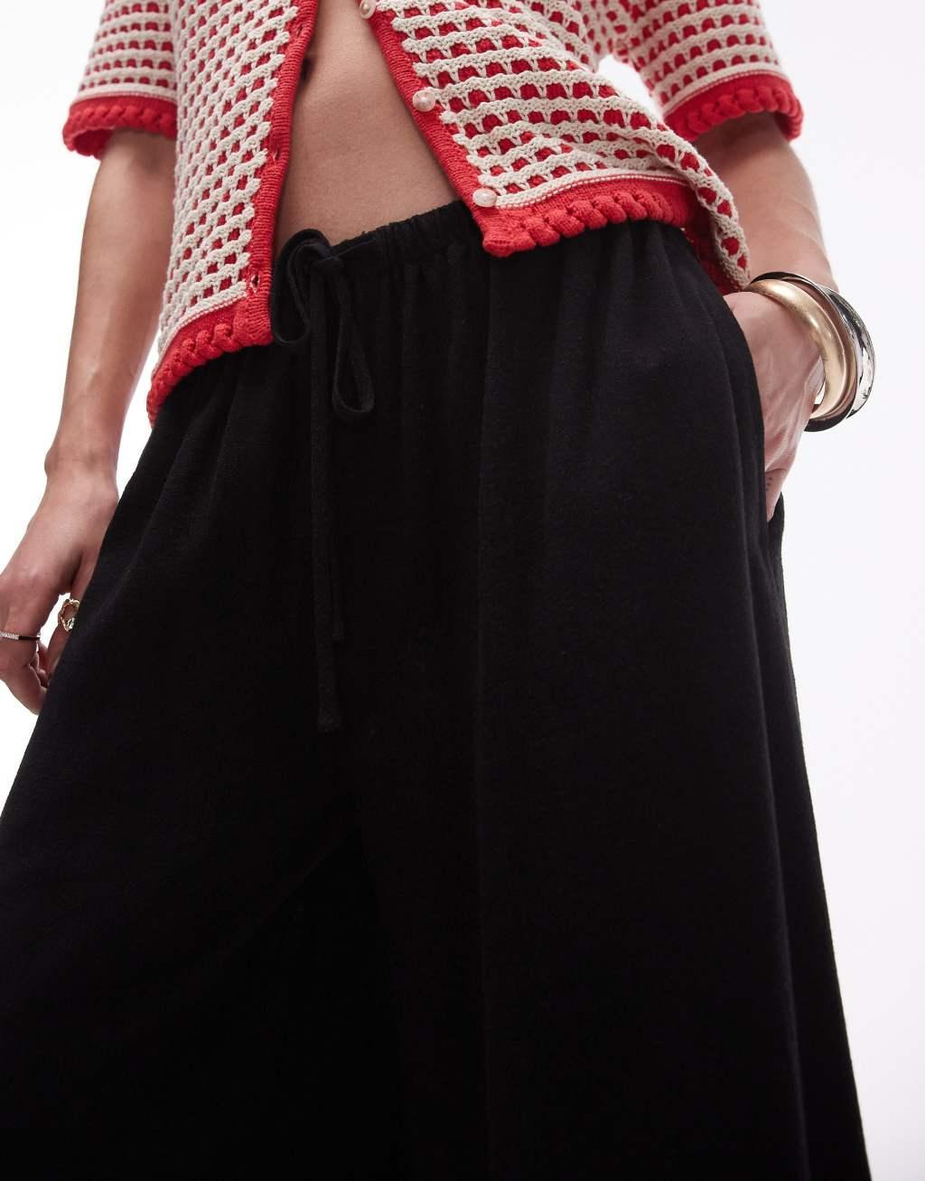 Topshop super wide natural linen blend pants in black - part of a set Product Image
