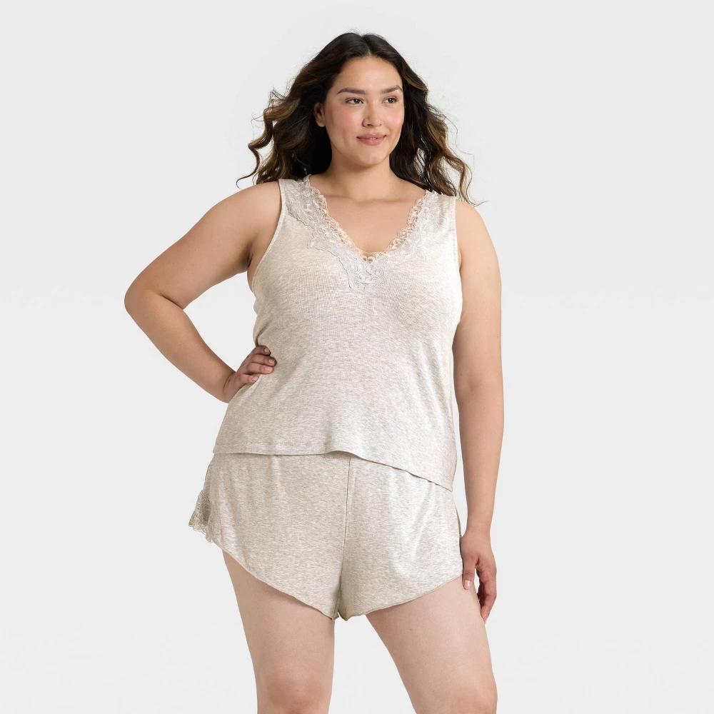 Women's Lace Trim Ribbed Tank Top and Shorts Pajama Set - Auden™ Product Image