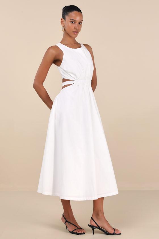 Kianne White Cutout Tie-Back Midi Dress Product Image