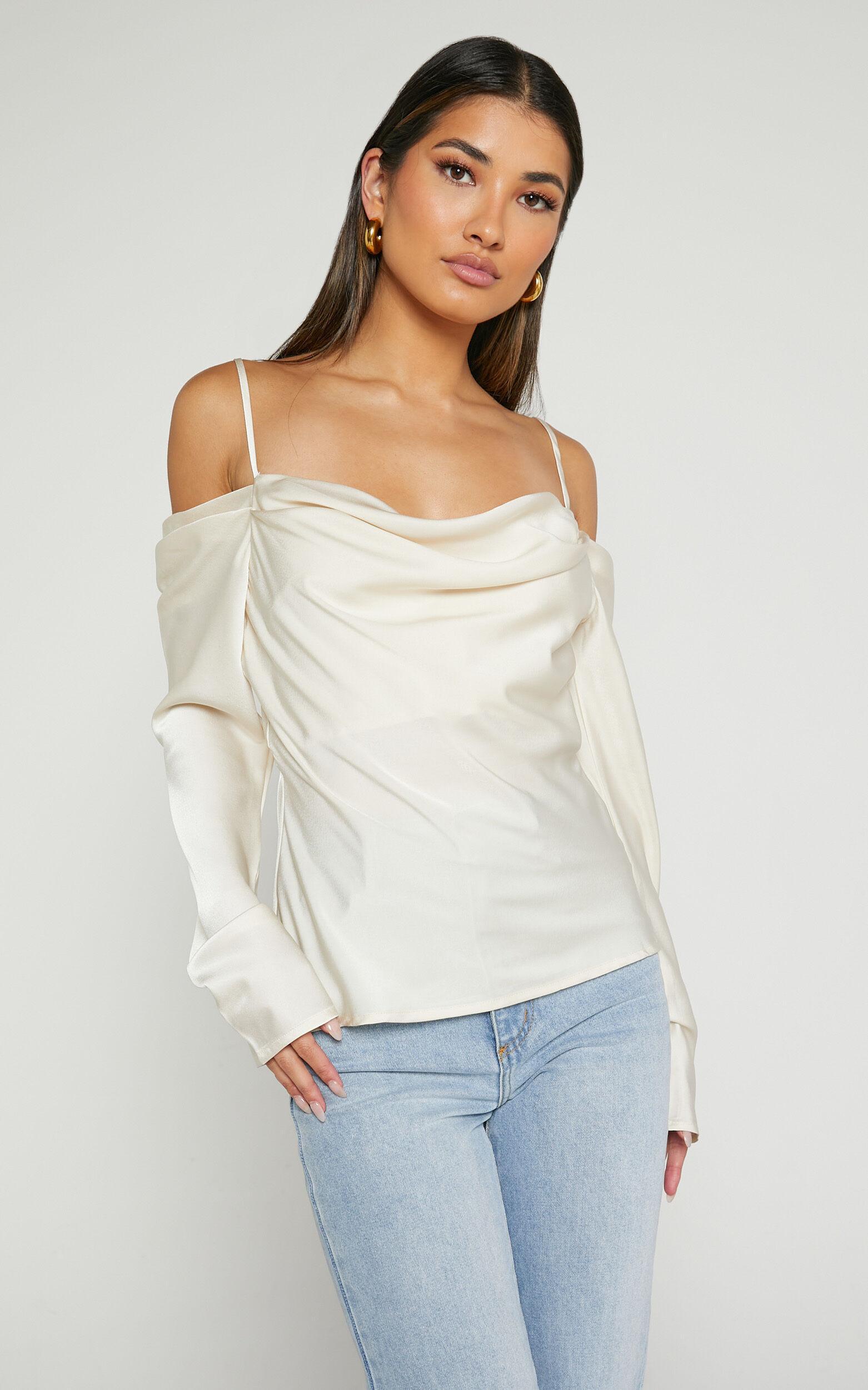 Julian Top - Off Shoulder Long Sleeve Cowl Neck Top in Ivory Product Image