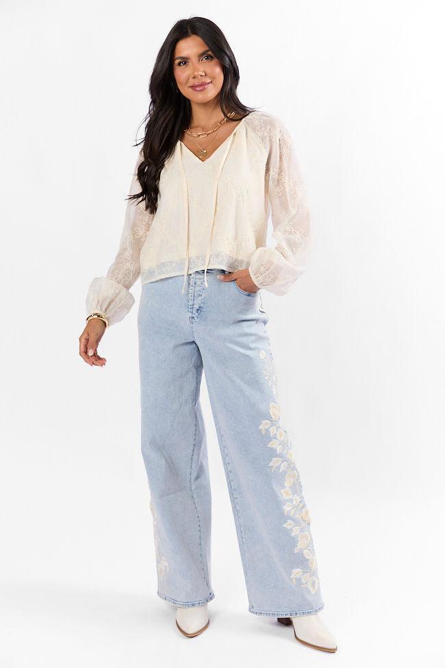 Face The Music Cream Embroidered Blouse FINAL SALE Product Image