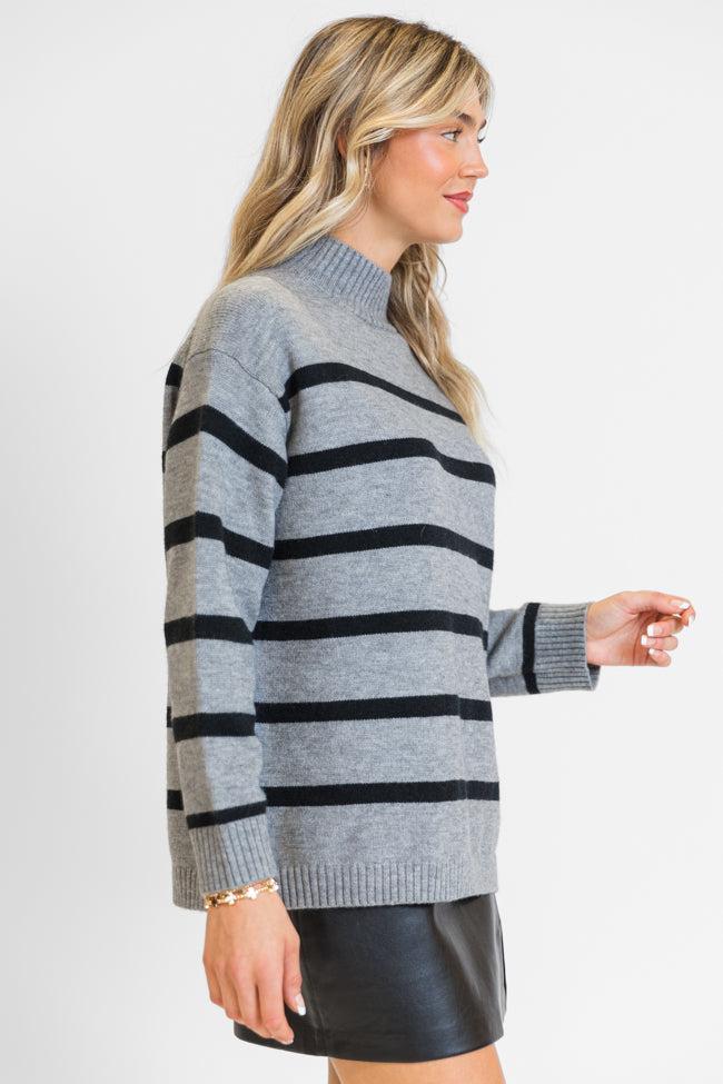 Where I'm Going Charcoal Oversized Stripe Turtleneck Sweater FINAL SALE Product Image