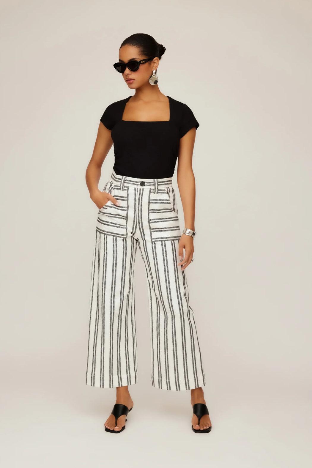 Rylee Cropped Pants - Black Stripe Product Image