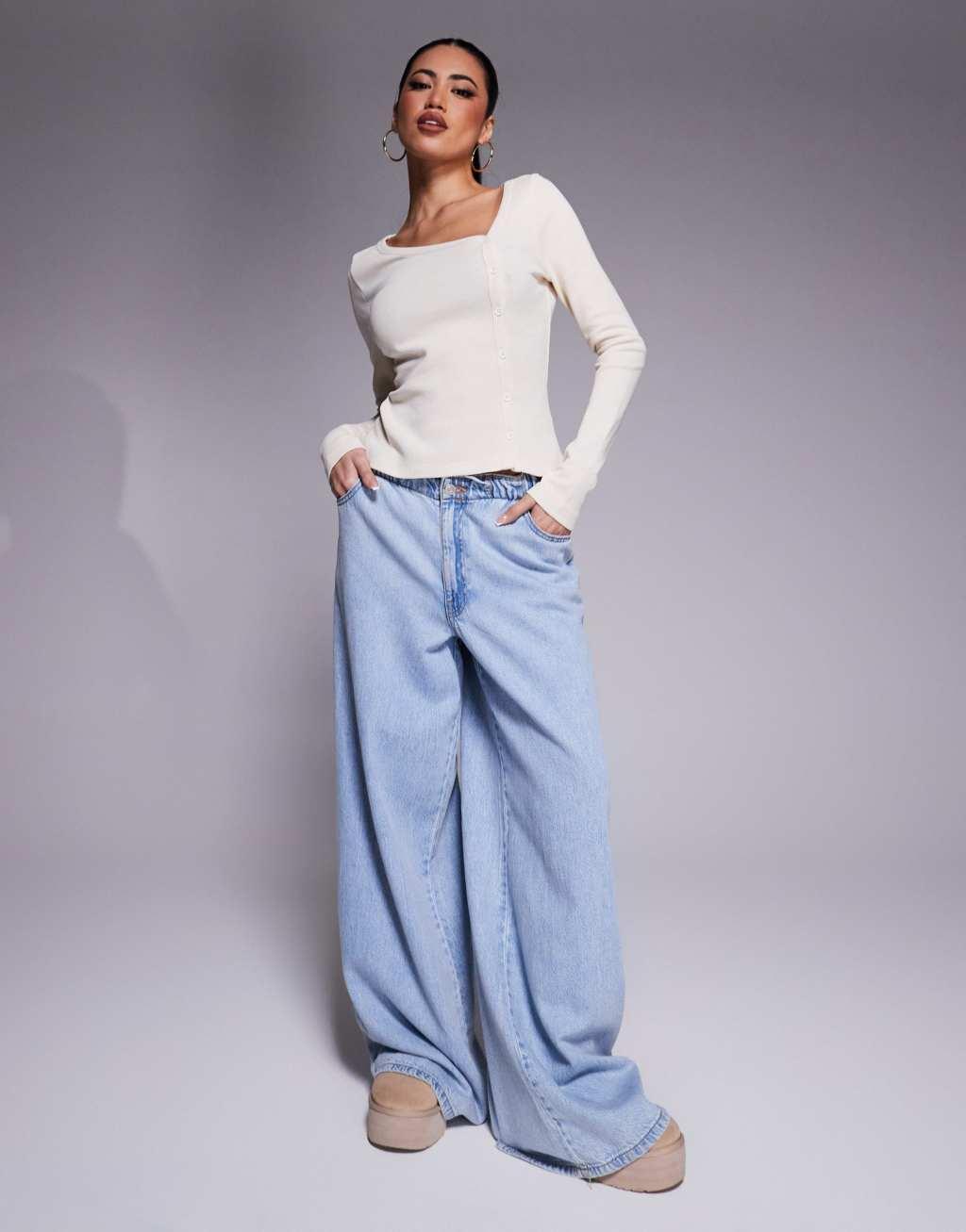 ASOS DESIGN asymmetric long sleeve waffle cardigan in cream Product Image