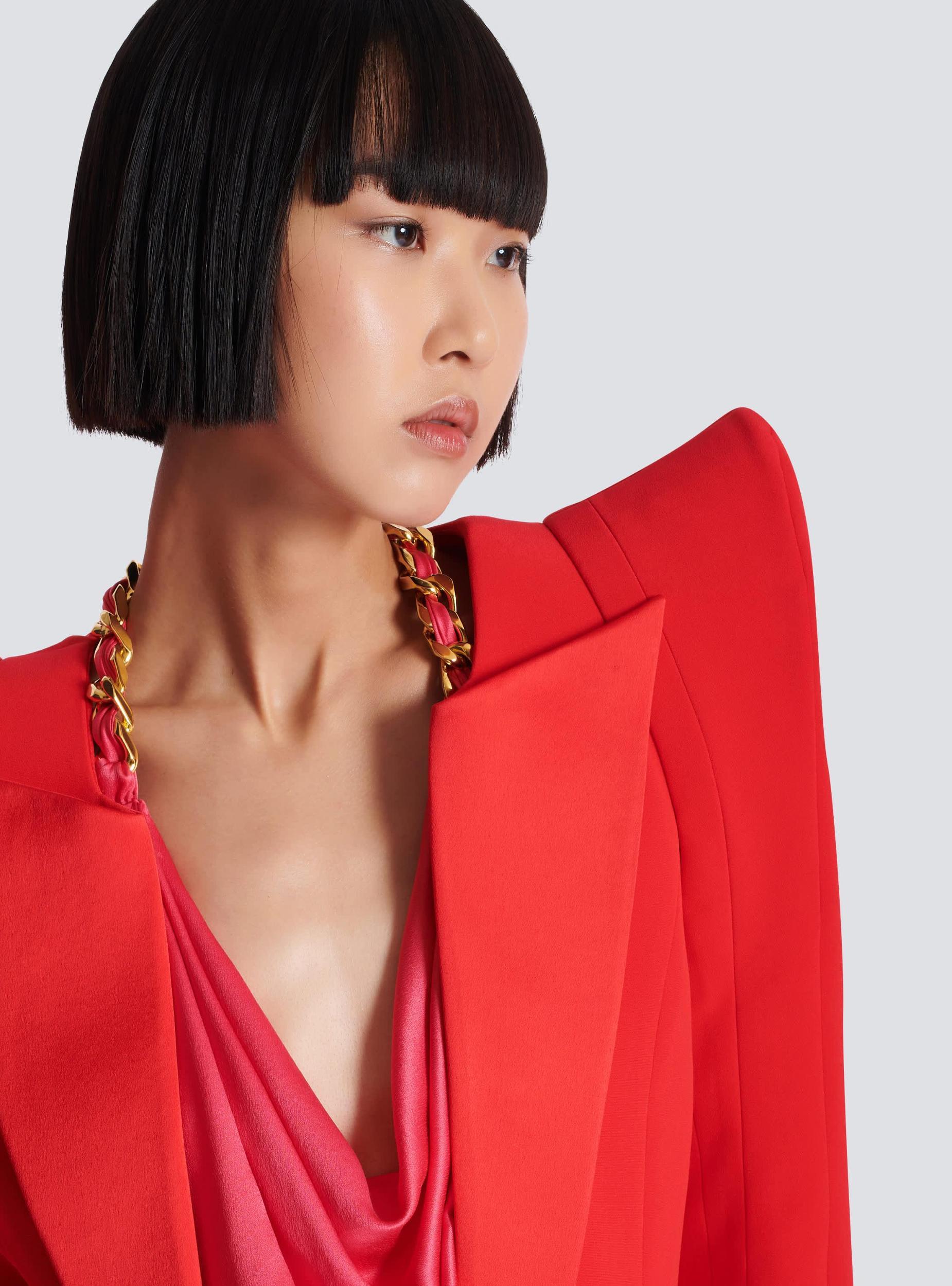 Cropped crepe jacket with structured shoulders Product Image