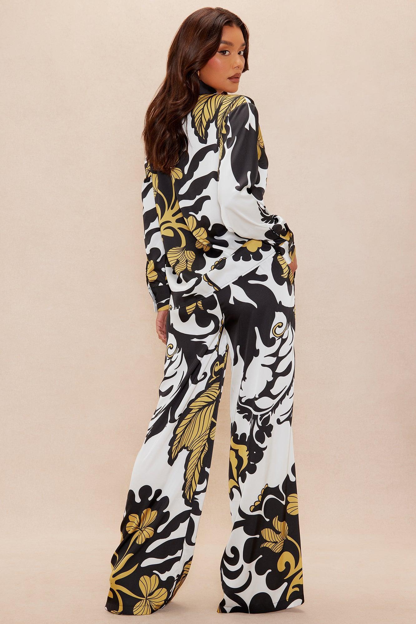 Adima Satin Wide Leg Pant Set - Gold/combo Product Image