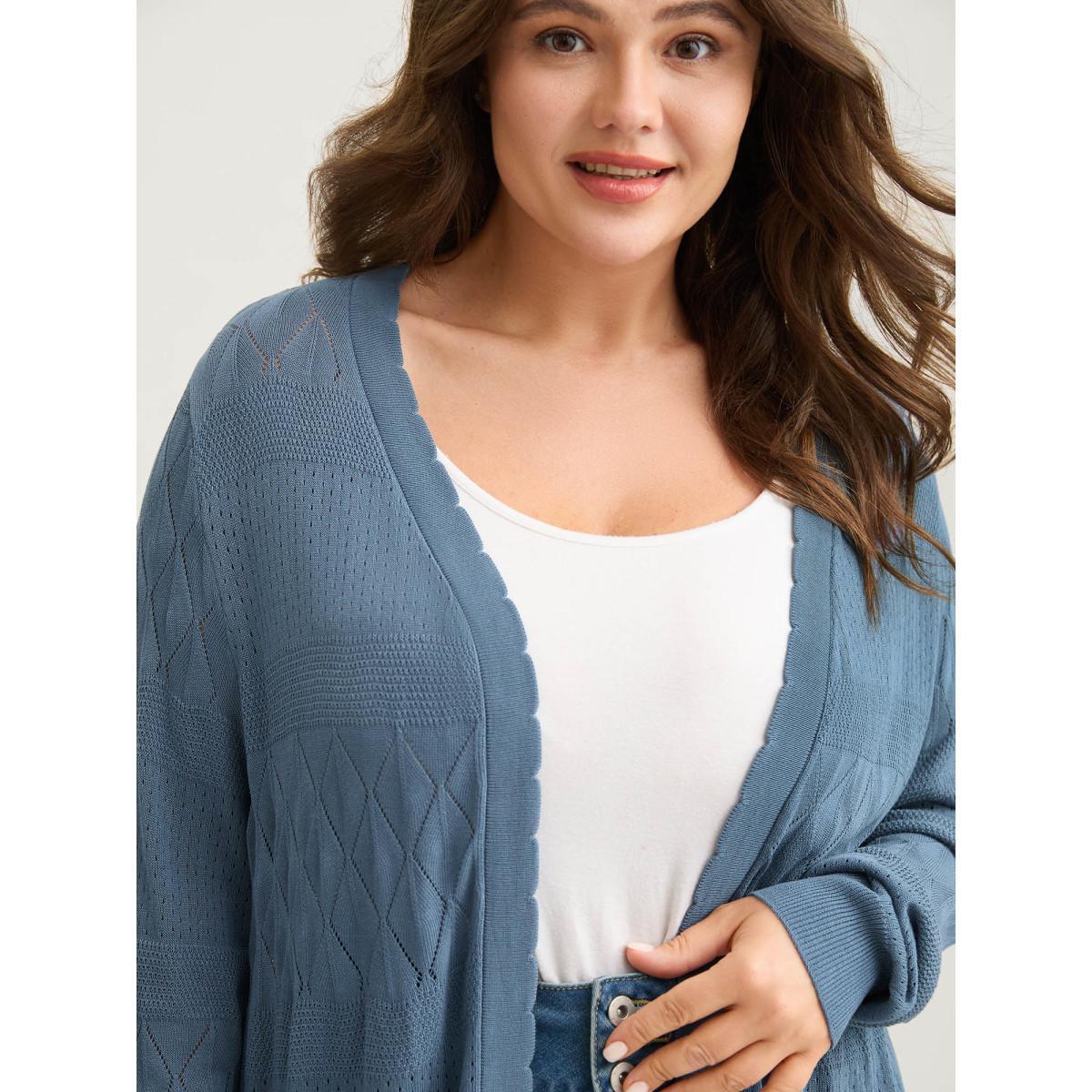 Plus Size Textured Arc Hem Front-Open Lightweight Cardigan Aegean Women Loose Long Sleeve Everyday-Casual Cardigans BloomChic 30/6X Product Image