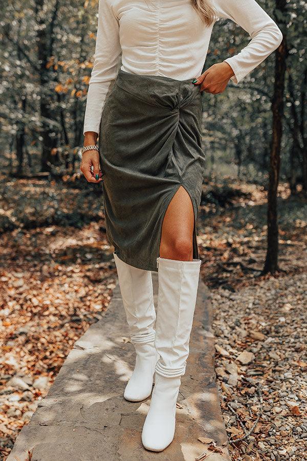 Autumn Harmony Faux Suede Skirt In Forest Product Image