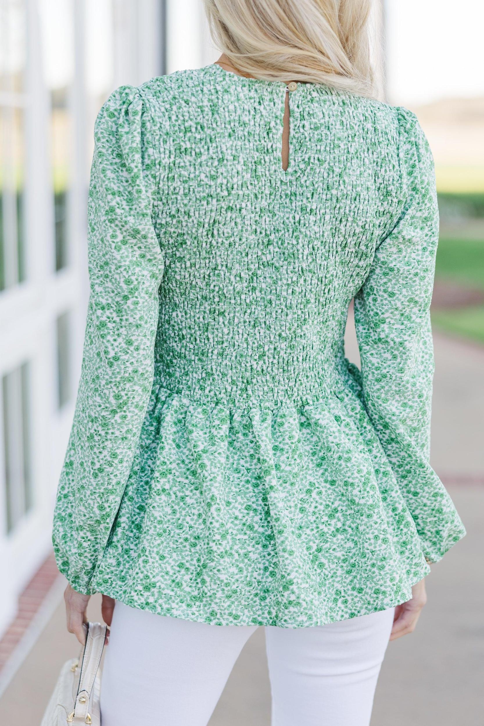 Getting Close Green Ditsy Floral Blouse Female Product Image