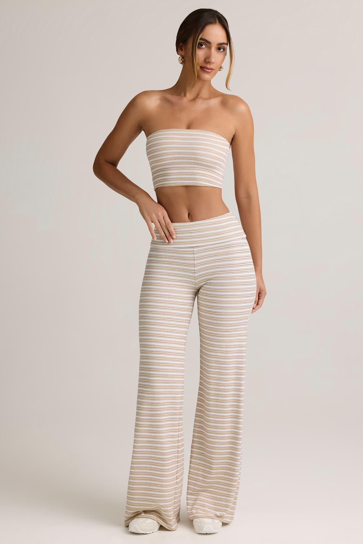 Modal Strapless Crop Top in Pink & Yellow Stripe Product Image